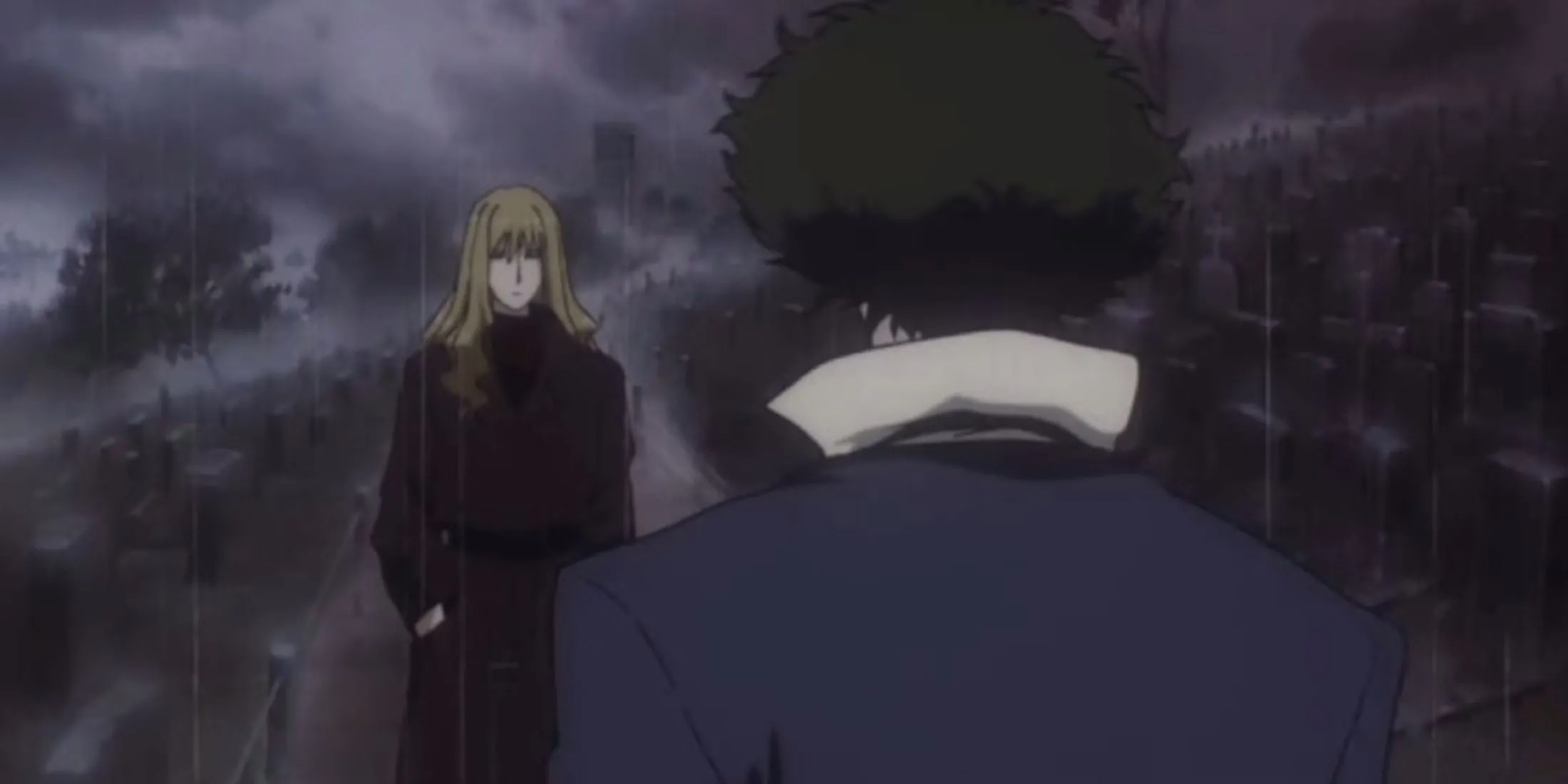 Spike Spiegel ở cảnh kết thúc mang tính biểu tượng của Cowboy Bebop.