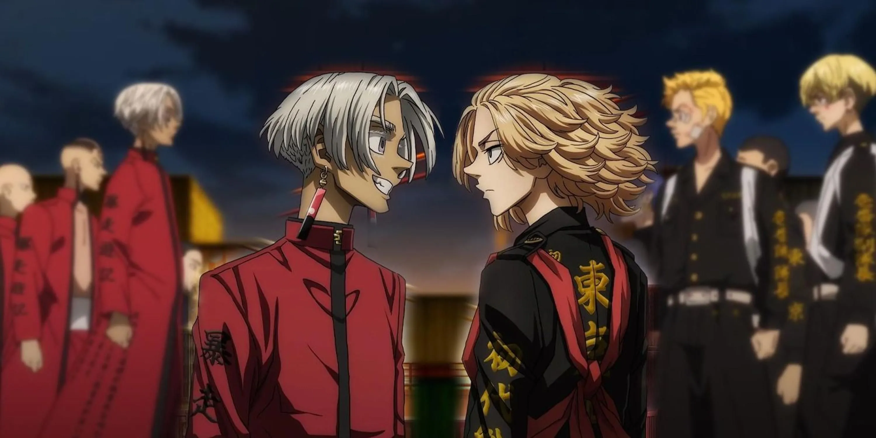 Takemichi Hanagaki cùng thủ lĩnh và phó thủ lĩnh băng Tokyo Manji trong anime Tokyo Revengers.