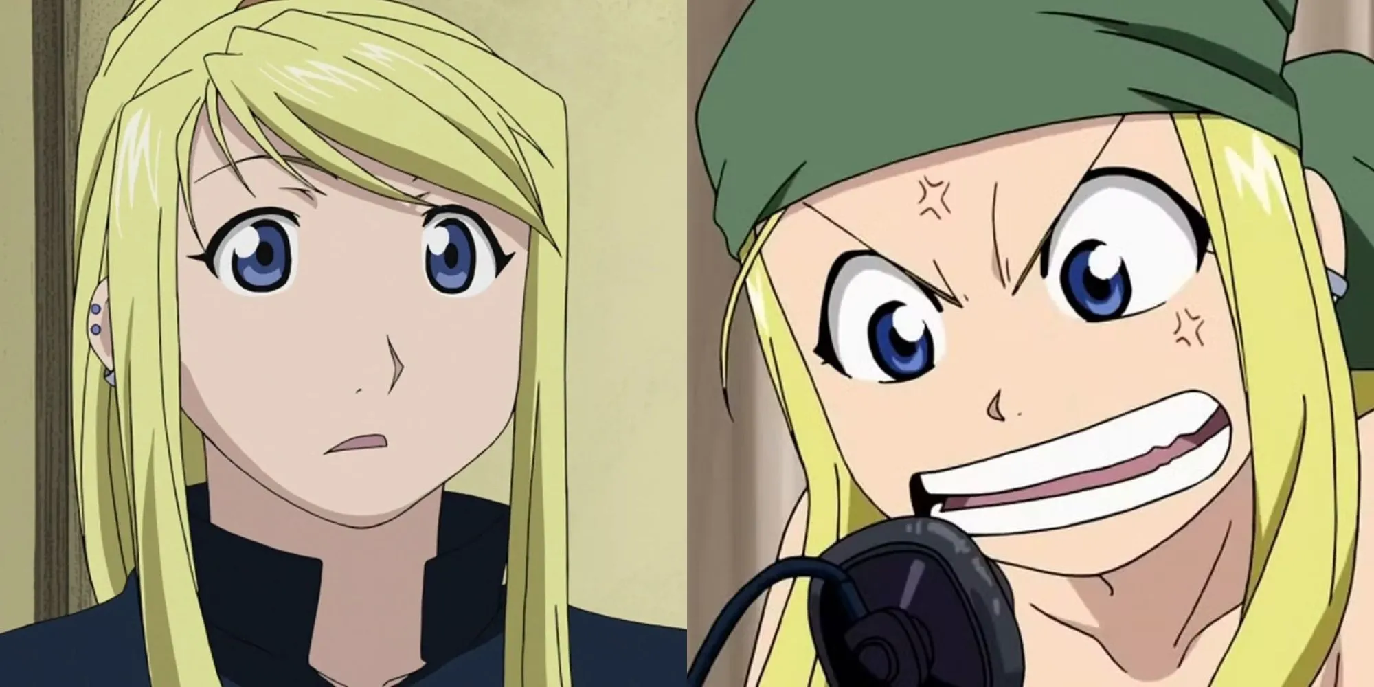 Winry Rockbell đang sửa chữa automail cho Edward Elric