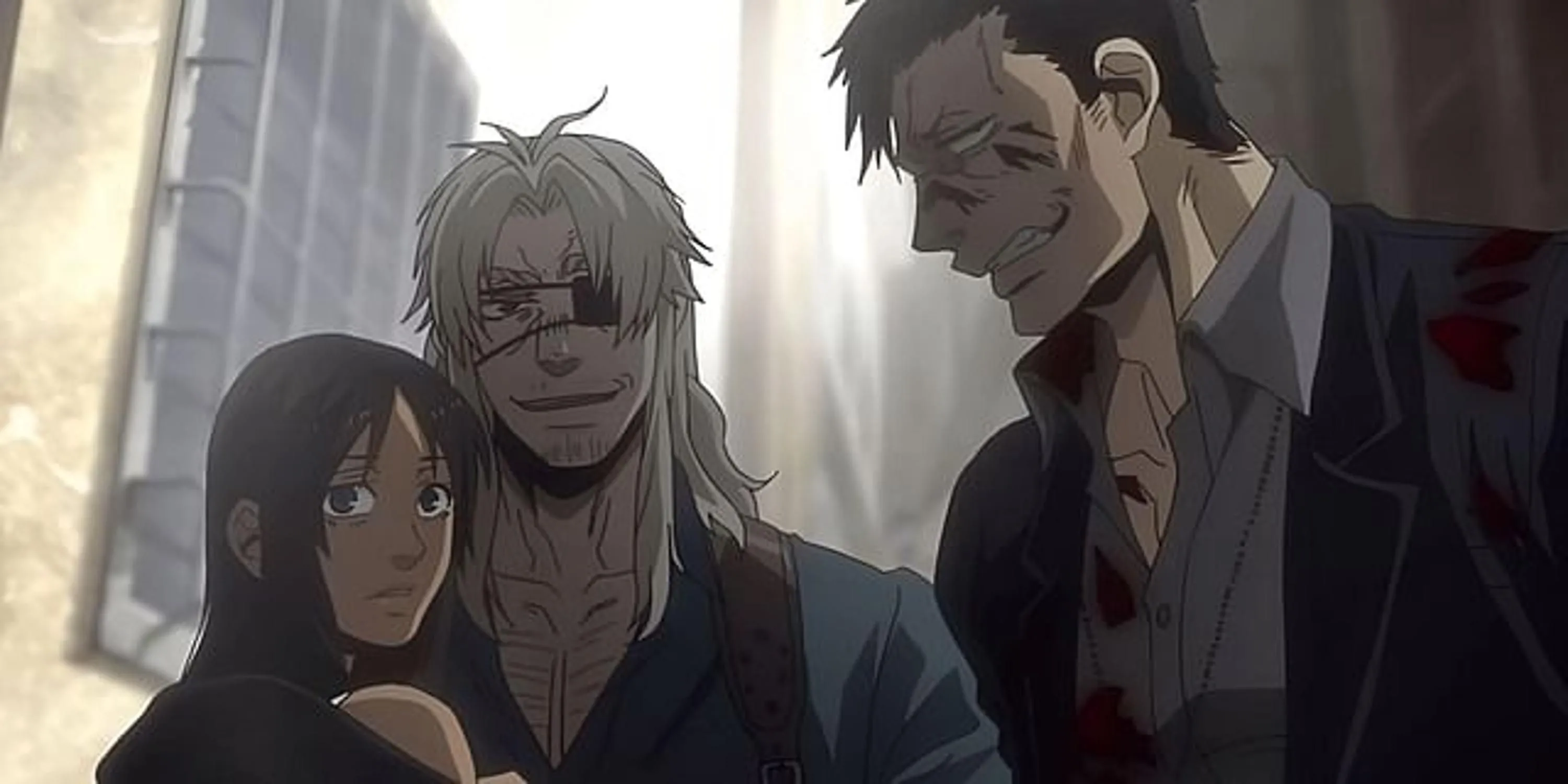 Worick và Nicolas, hai nhân vật chính của anime Gangsta., đứng cạnh nhau