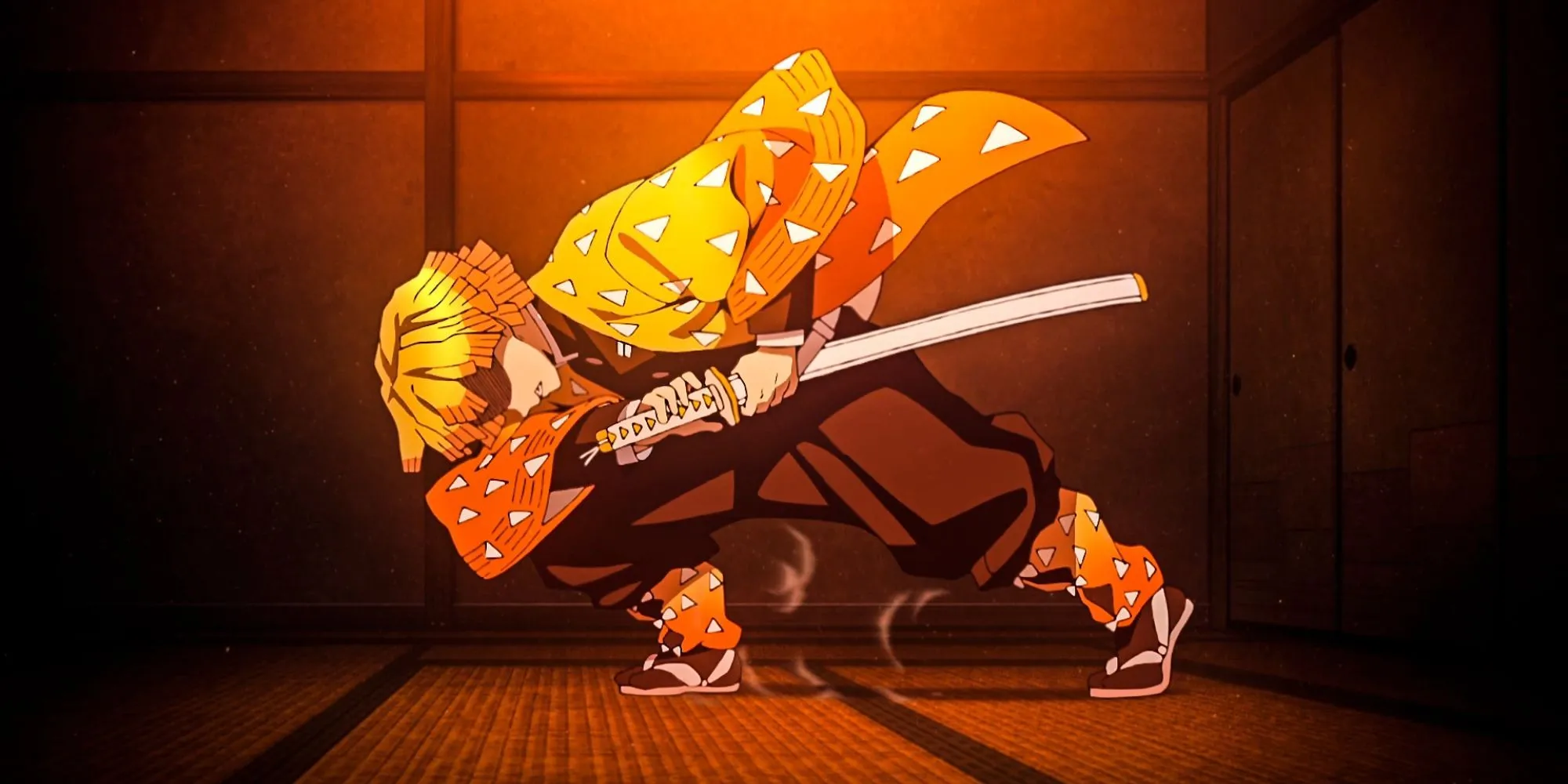 Zenitsu Agatsuma chuẩn bị rút kiếm Katana