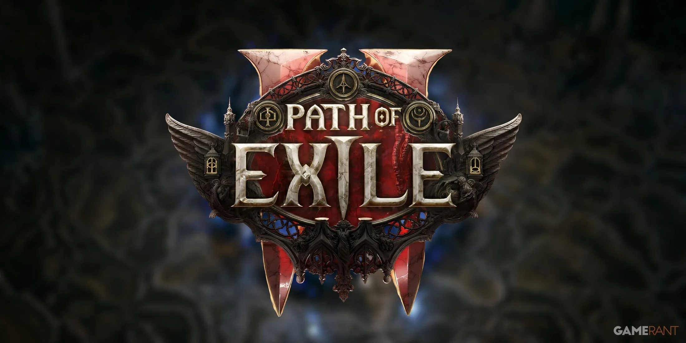 Biểu tượng Path of Exile 2 trên nền mờ tượng trưng cho tương lai phát triển game