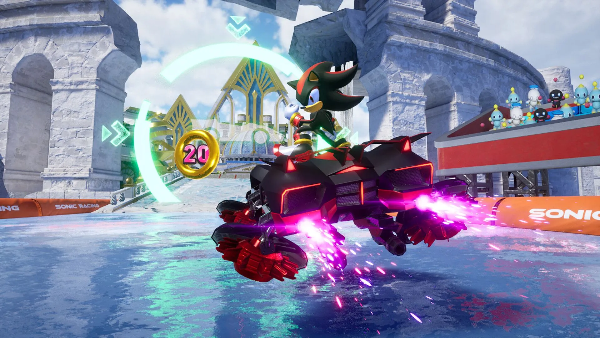 Knuckles the Echidna và dàn nhân vật Sonic chuẩn bị xuất phát trên đường đua rực rỡ của Sonic Racing CrossWorlds.
