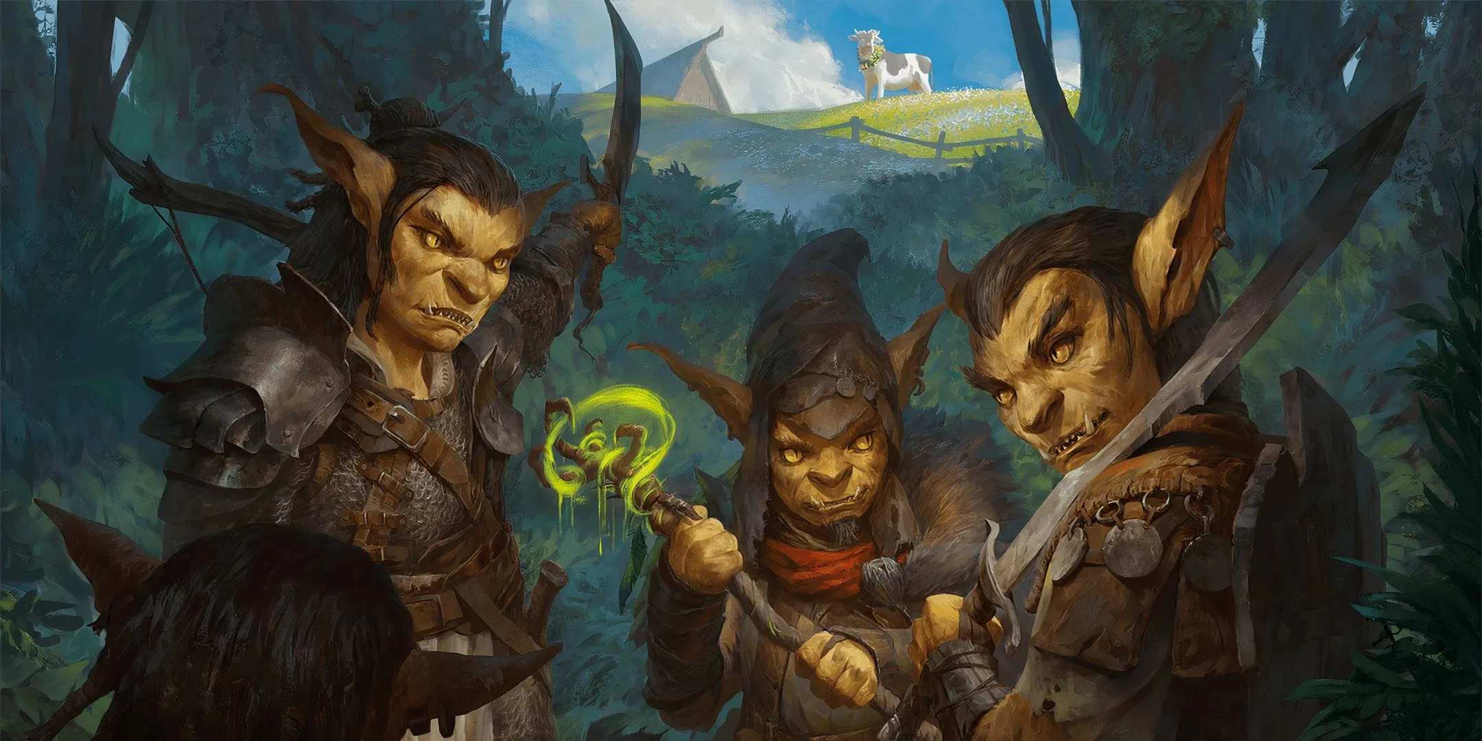 Ba Goblin lẩn khuất trong bóng tối, đại diện cho những yếu tố cần theo dõi trong trận chiến Dungeons & Dragons