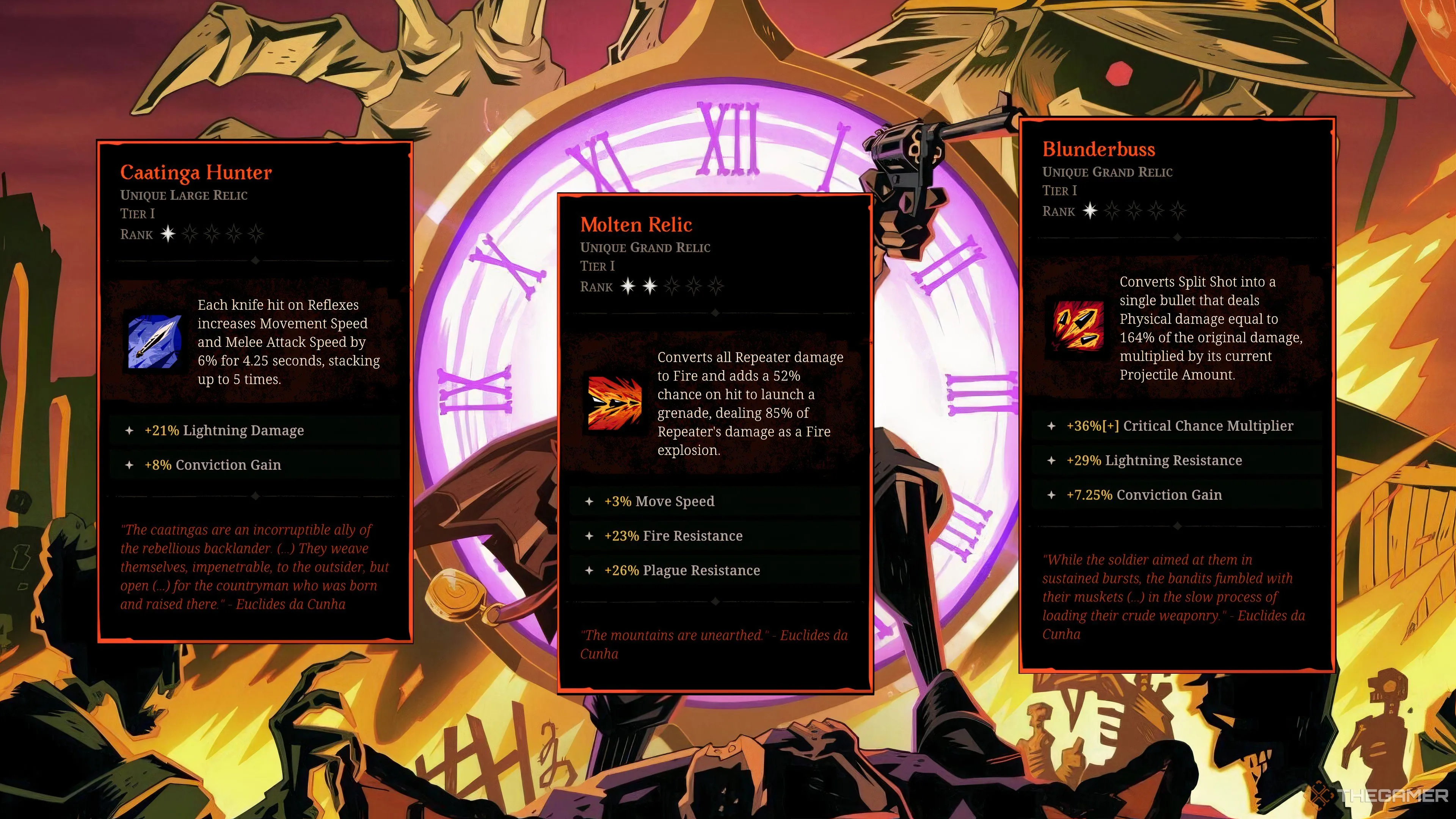 Ba Relic Hell Clock hạng A: Caatinga Hunter, Molten Relic và Blunderbuss, những lựa chọn chiến thuật đáng tin cậy để tối ưu build.