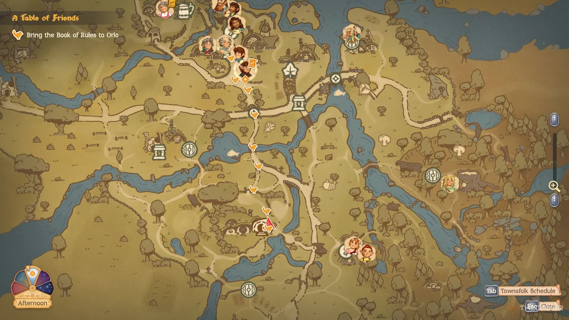 Bản đồ làng Bywater trong Tales Of The Shire hiển thị các điểm câu cá và tuyến đường chính, hỗ trợ game thủ khám phá và định vị.