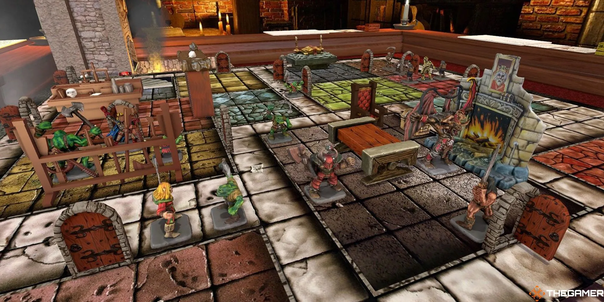 Bộ board game HeroQuest cổ điển, tái hiện không gian hầm ngục u ám với các nhân vật và quái vật sẵn sàng đối đầu