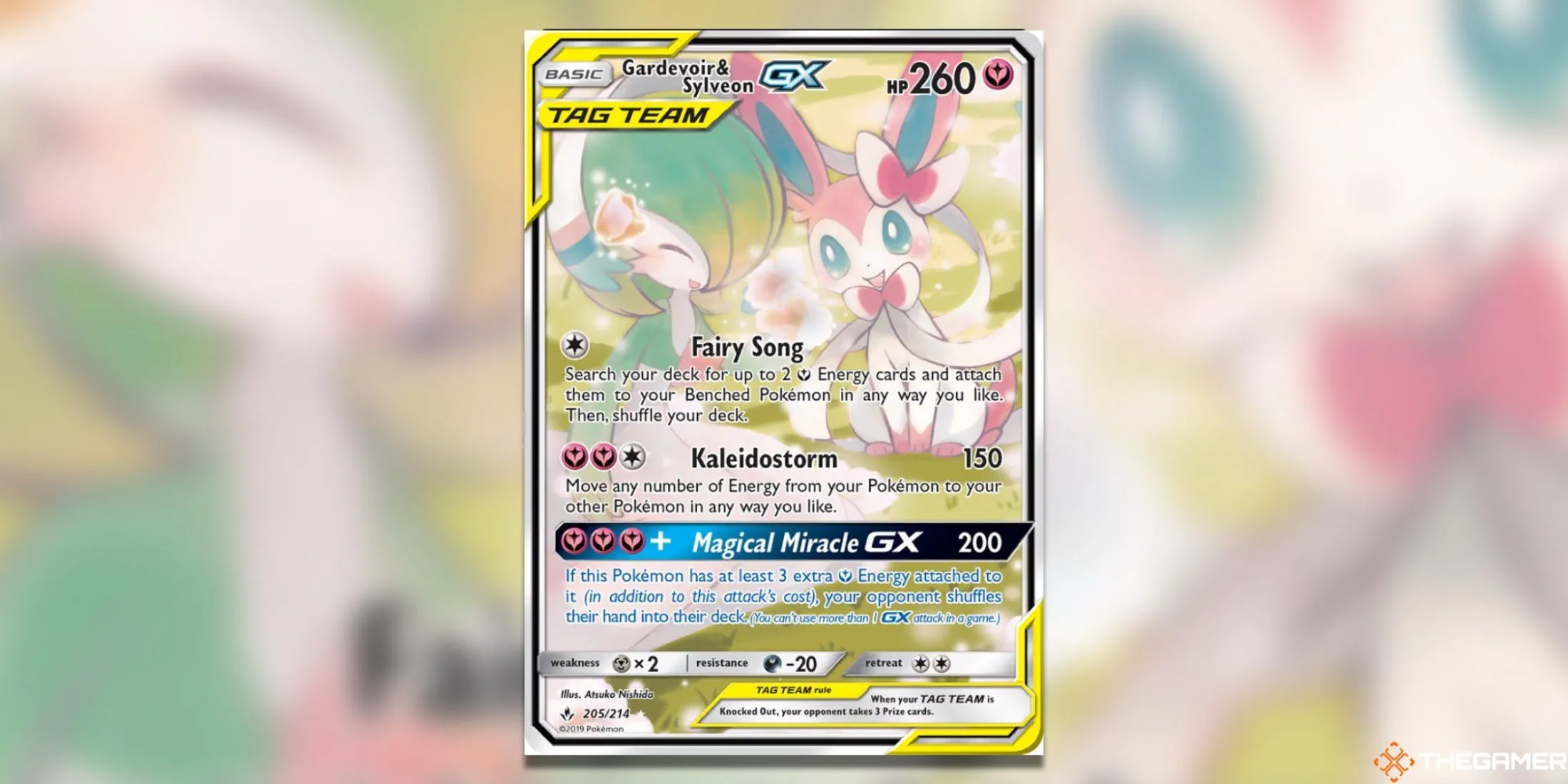 Gardevoir &amp; Sylveon GX Alternate Full Art từ Unbroken Bonds, sự kết hợp giữa hai Pokémon hệ Tiên mạnh mẽ, tượng trưng cho mối quan hệ bền chặt và sự bảo vệ trong thế giới Pokémon TCG.