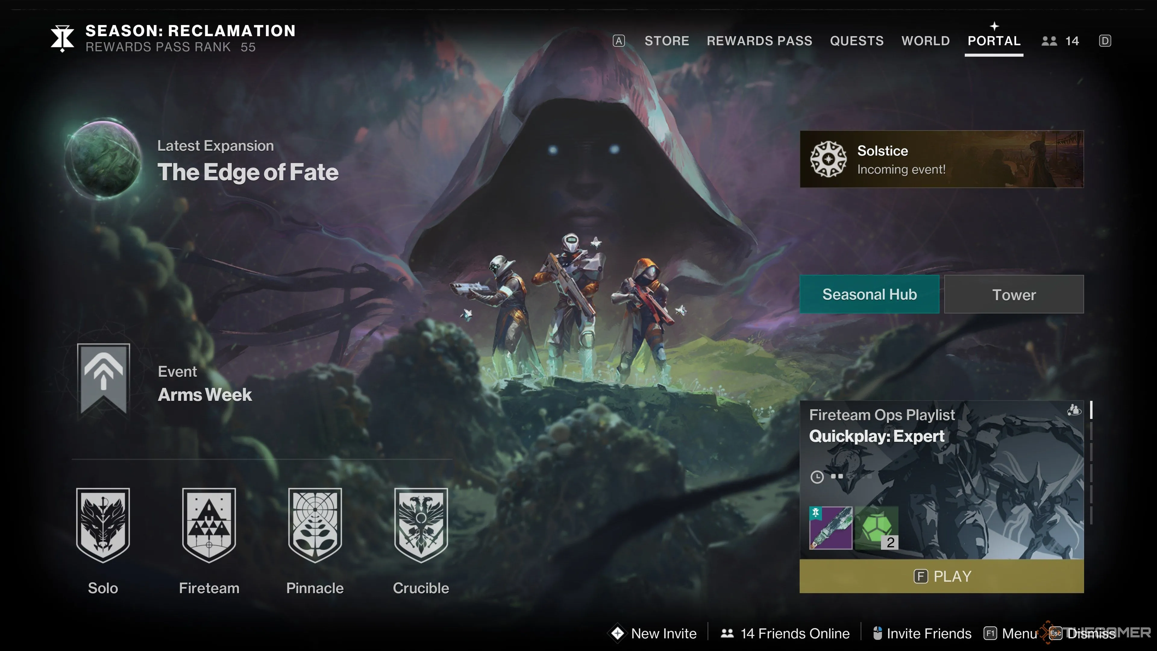 Giao diện menu Portal của Destiny 2, thể hiện các nguồn nhận cấp độ sức mạnh và trang bị mạnh.