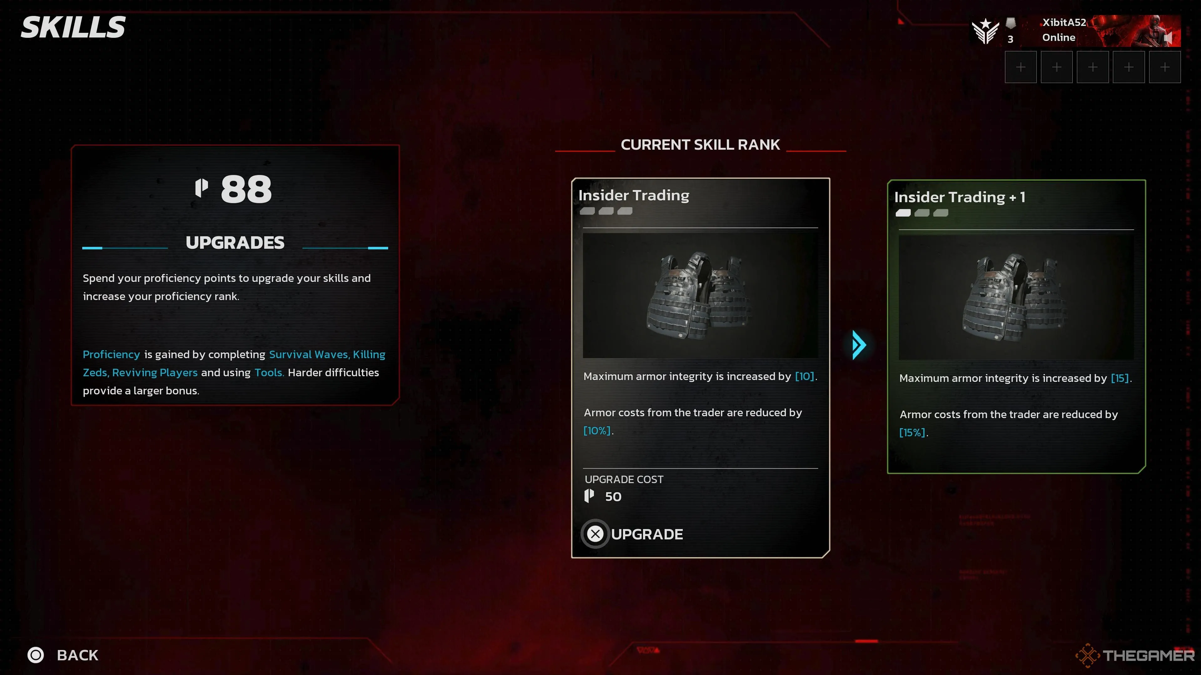 Giao diện nâng cấp kỹ năng &quot;Giao Dịch Nội Bộ&quot; của Specialist trong Killing Floor 3, thể hiện sự phát triển và lựa chọn chiến lược cá nhân.