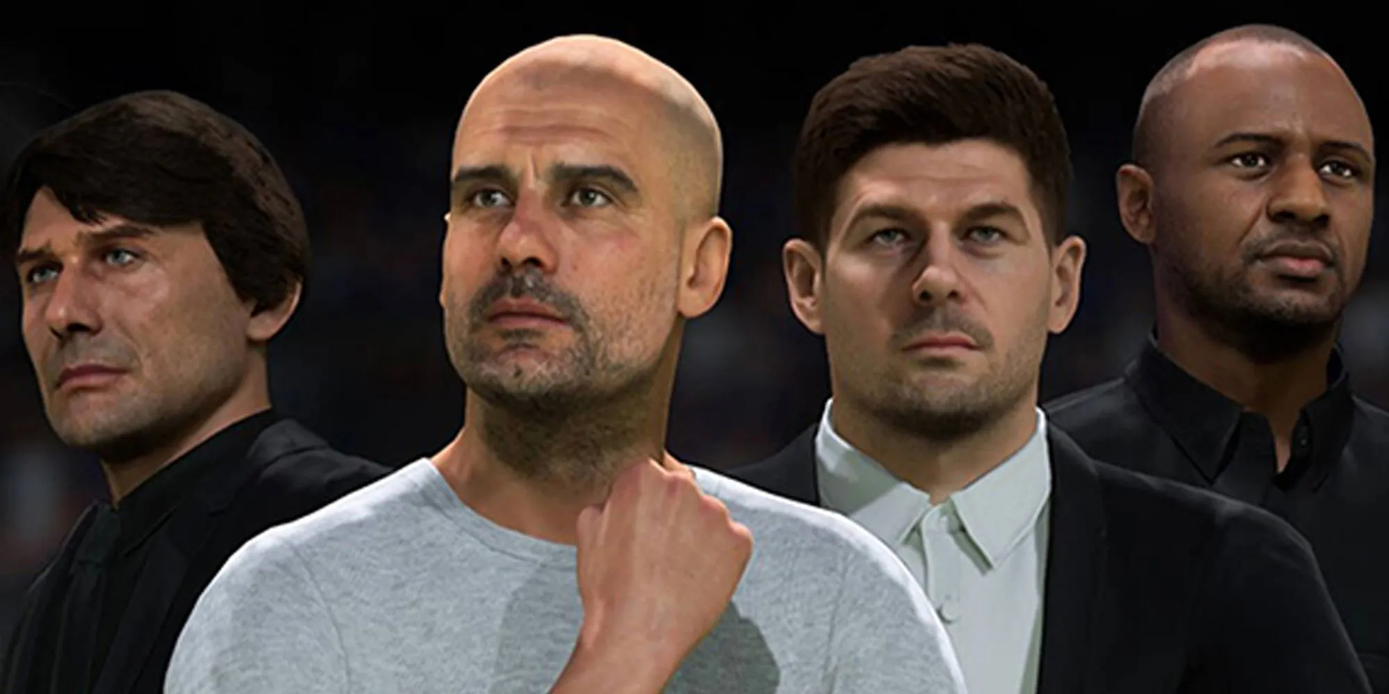 Hai huấn luyện viên Pep Guardiola và Antonio Conte xuất hiện trên màn hình chế độ Career Mode trong FIFA 23, minh họa tính năng chuyển nhượng HLV đầy bất ngờ sắp có trong EA FC 26.