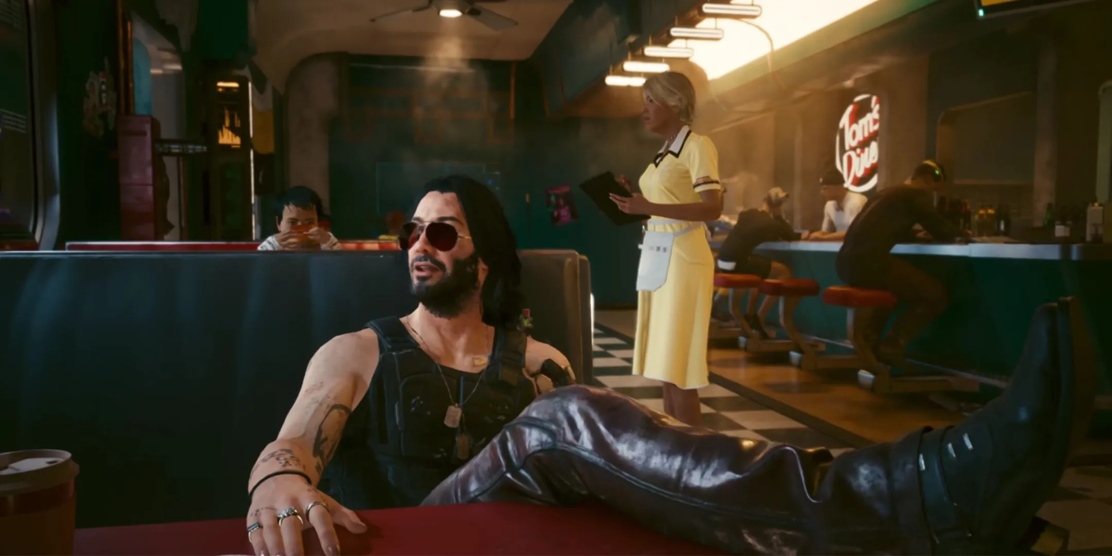 Johnny Silverhand trong quán ăn Cyberpunk 2077: Ultimate Edition trên Nintendo Switch 2, minh họa bản port thành công