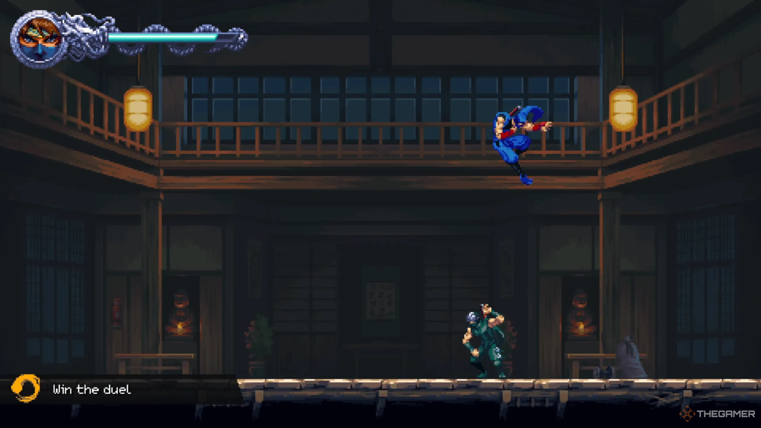 Kenji đứng hiên ngang sau khi đối đầu với Ryu Hayabusa, đánh dấu sự trưởng thành và vượt qua thử thách khó nhằn trong Ninja Gaiden: Ragebound.