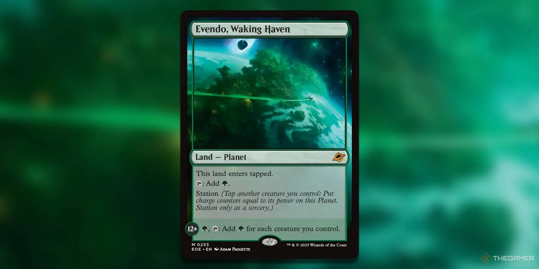 Lá bài Evendo, Waking Haven từ Magic: The Gathering, một vùng đất thể hiện tiềm năng mana bùng nổ khi sở hữu nhiều sinh vật.