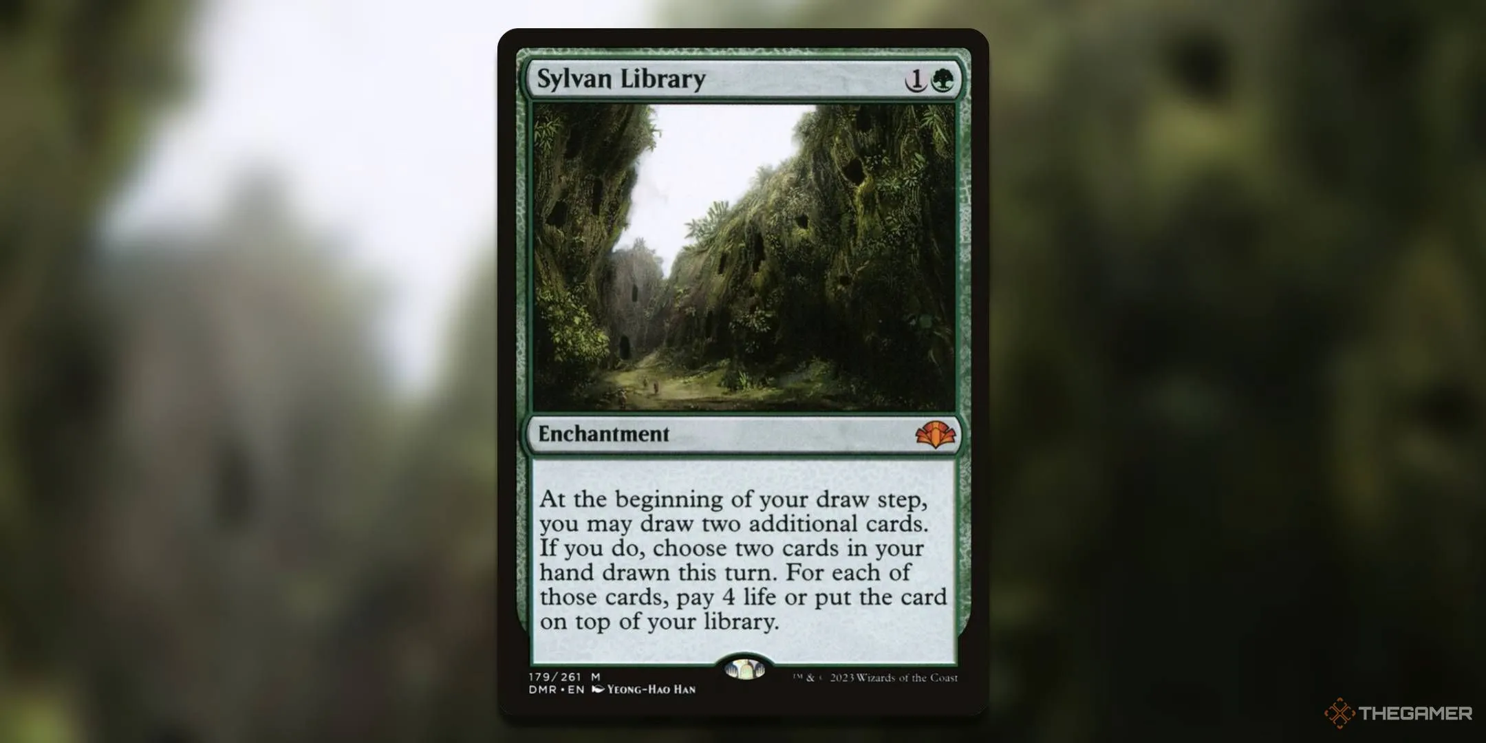 Lá bài Sylvan Library từ Magic: The Gathering, một công cụ quản lý tài nguyên linh hoạt cho người chơi hệ xanh lá.