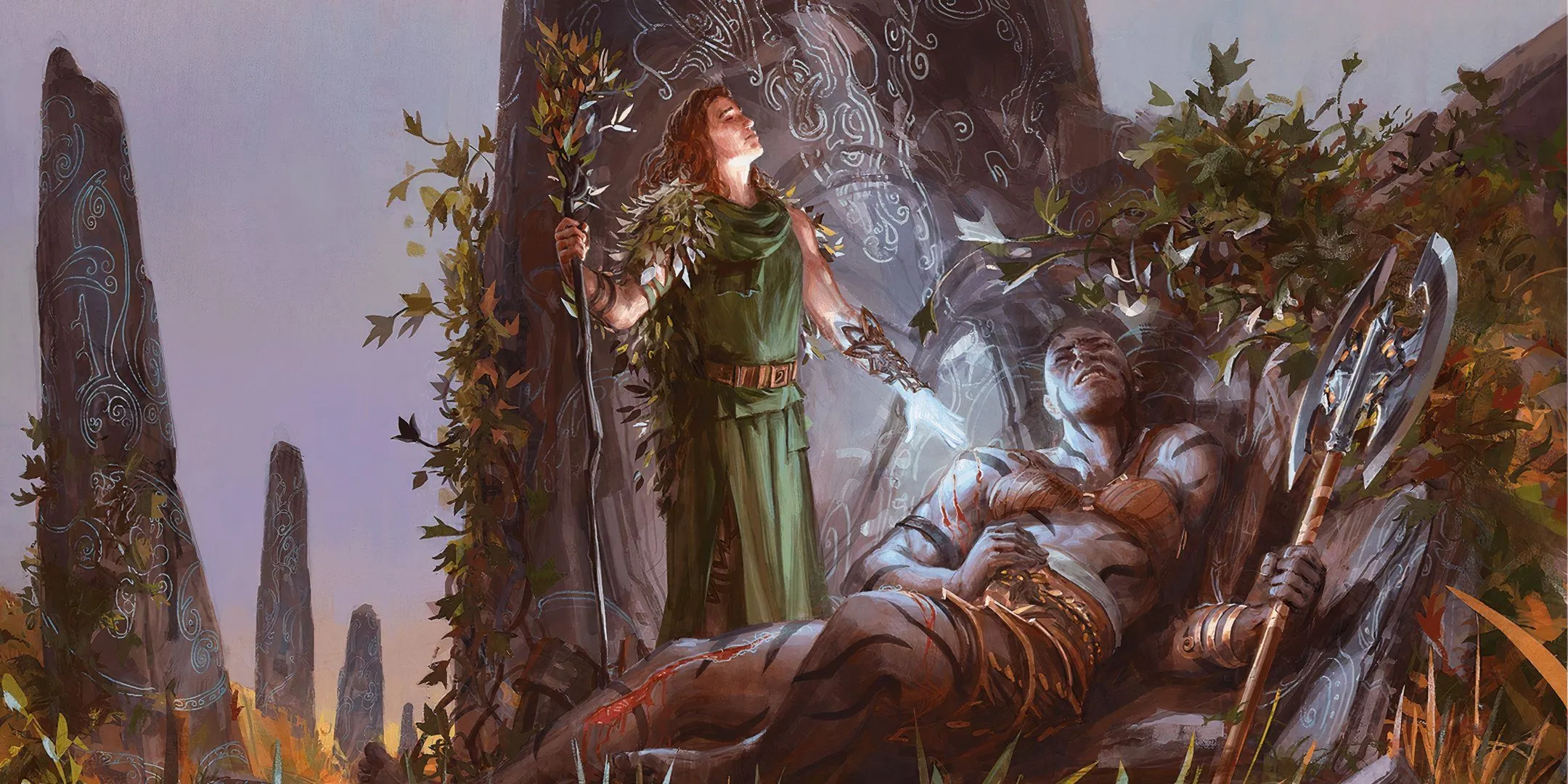 Một Druid D&amp;D hồi phục cho chiến binh bị thương, tương phản với quy tắc cấm hồi sinh vĩnh viễn