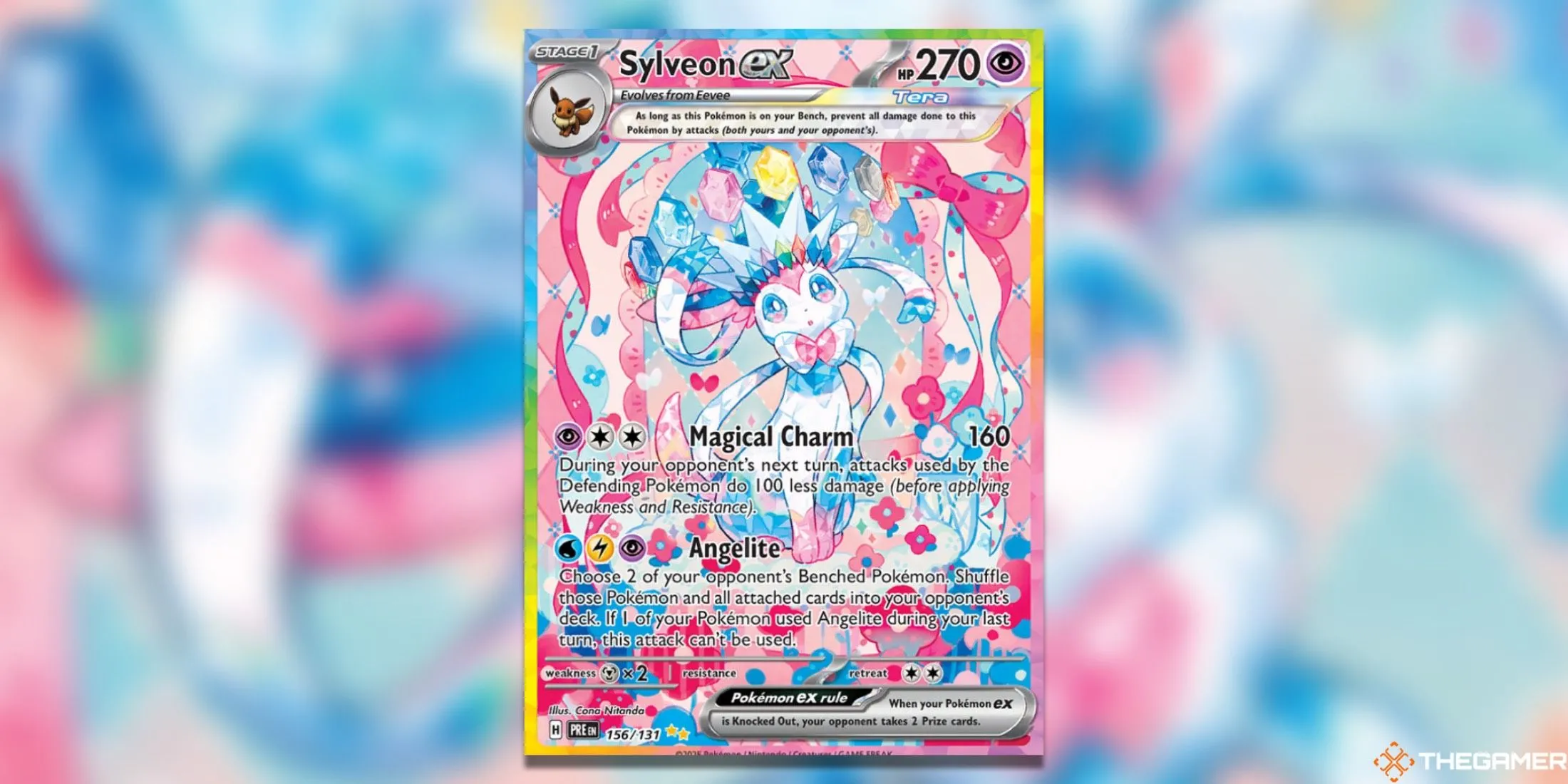 Sylveon ex Special Illustration Rare từ Prismatic Evolutions, một tác phẩm nghệ thuật tối đa hóa màu sắc và chi tiết, phản ánh giá trị thẩm mỹ trong sưu tầm Pokémon TCG.