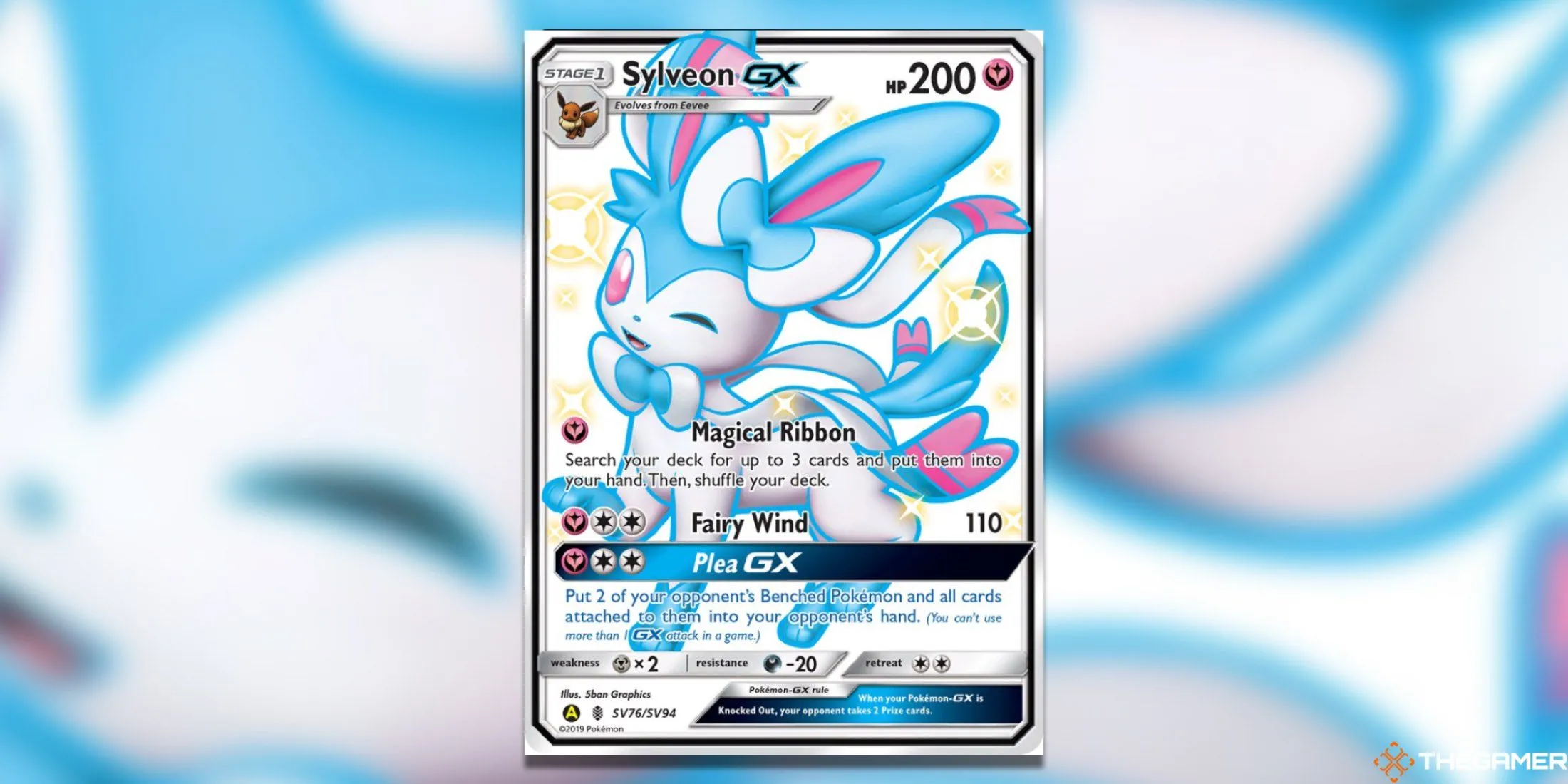 Sylveon Shiny Holo Rare từ Hidden Fates với tông màu pastel nổi bật, thách thức các quy chuẩn thẩm mỹ truyền thống trong Pokémon TCG.