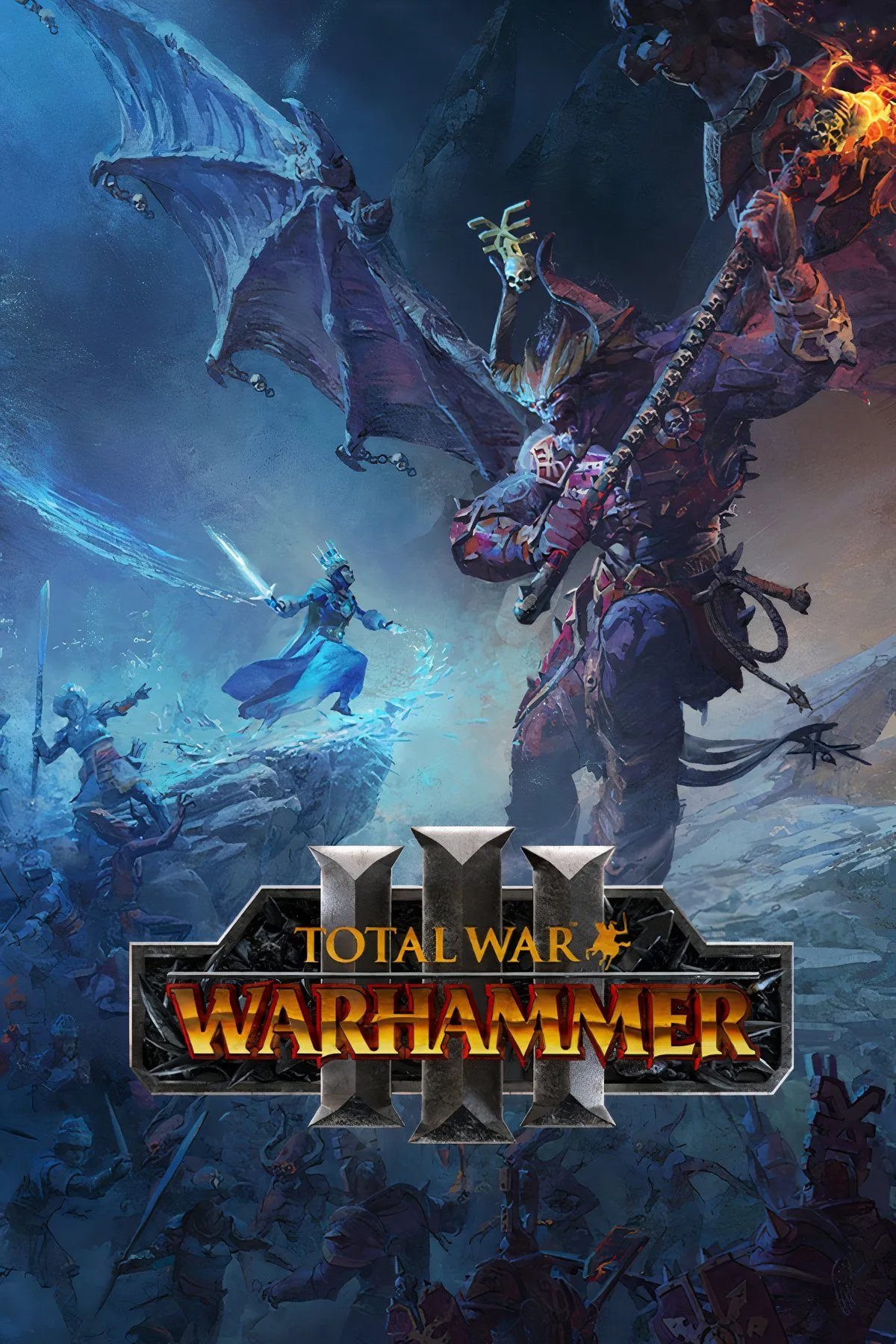 Trận chiến quy mô lớn trong Total War: Warhammer 3, với hàng ngàn binh lính và quái vật đang giao tranh dữ dội
