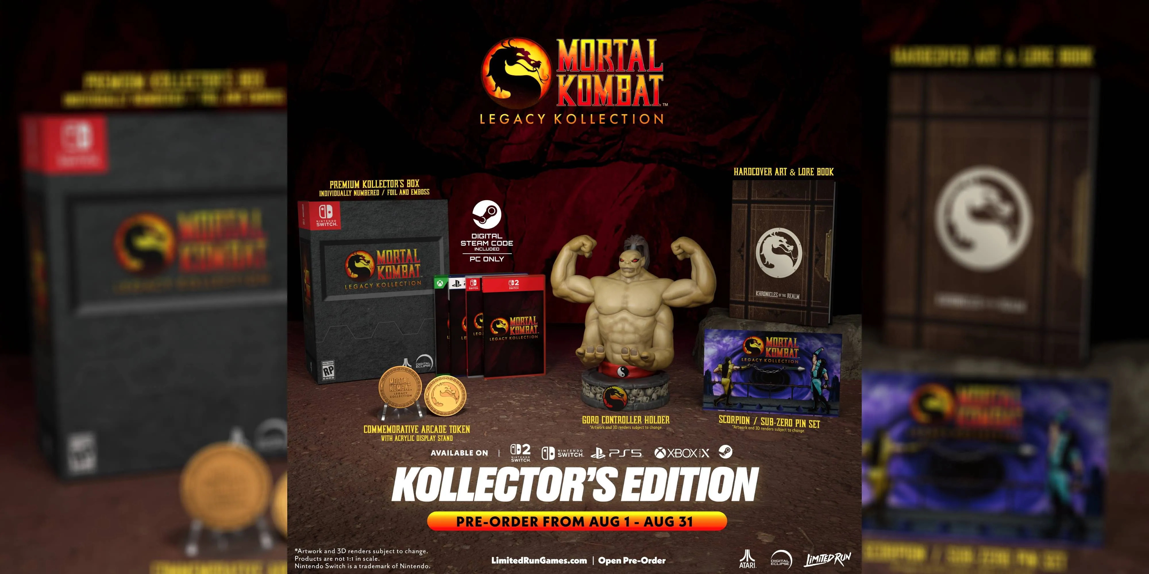 Tượng Goro và các vật phẩm đi kèm trong phiên bản Kollector's của Mortal Kombat: Legacy Kollection