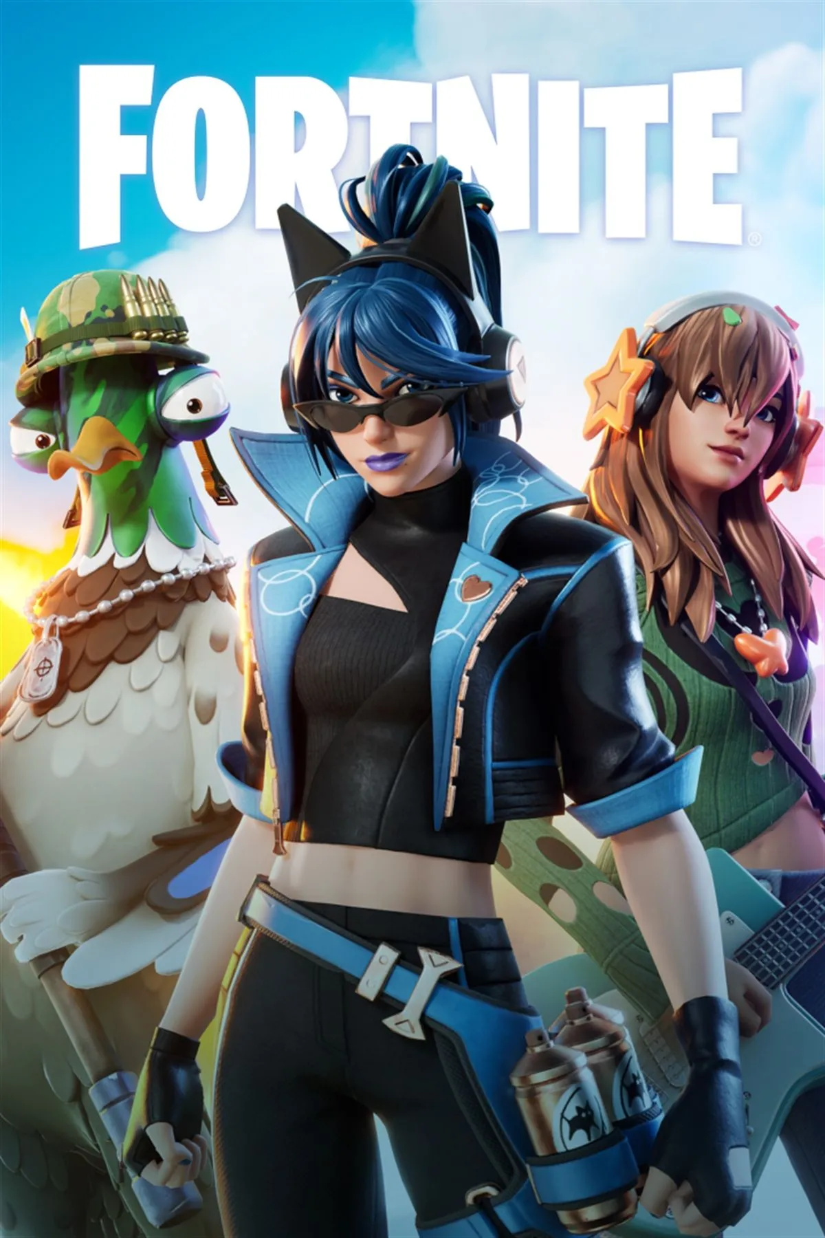 Ảnh bìa Fortnite với skin Wednesday Addams và bối cảnh Fortnitemares