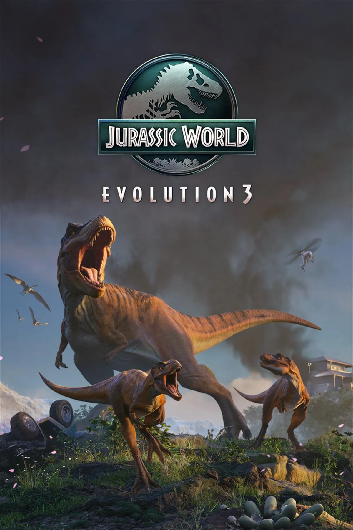 Ảnh bìa Jurassic World Evolution 3, minh họa chủ đề công viên tiền sử và quản lý