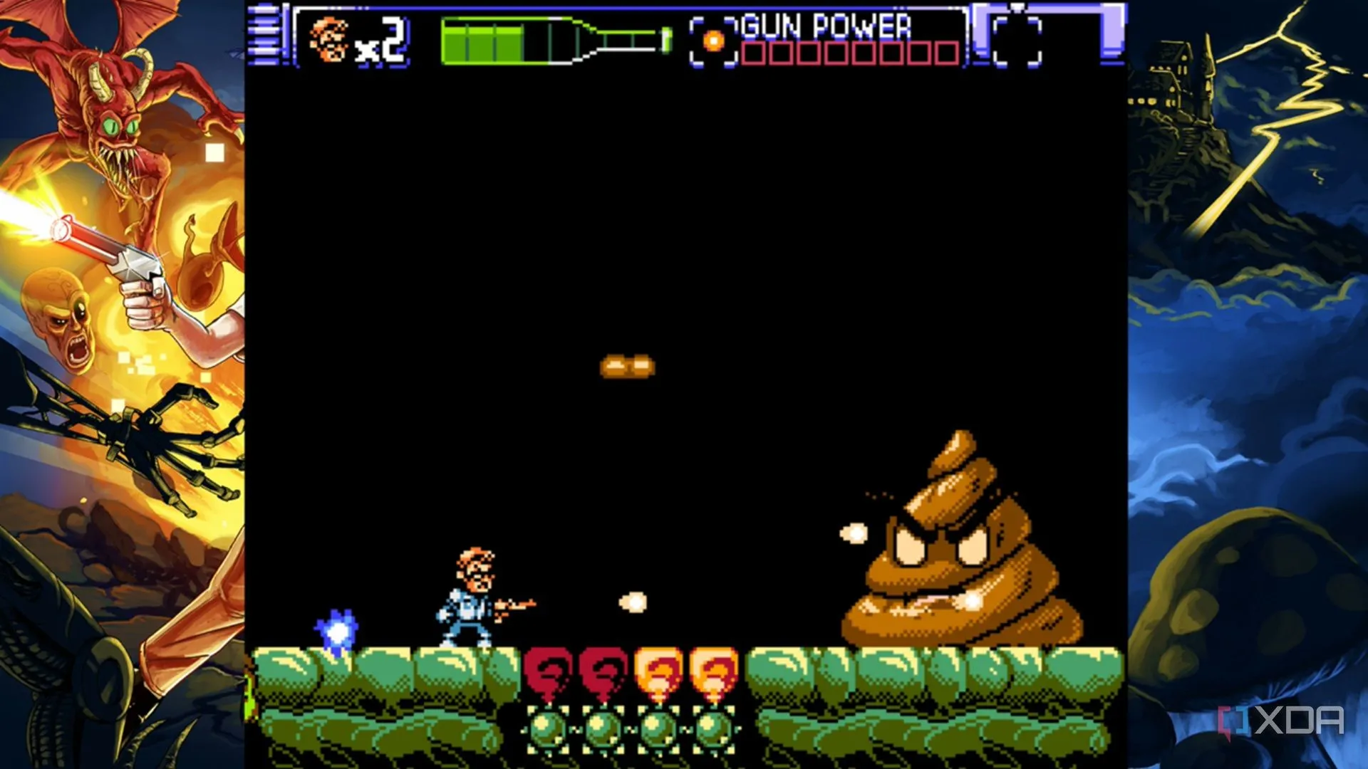 Ảnh cảnh chiến đấu mini-boss trong Angry Video Game Nerd 8-Bit mang phong cách 8-bit