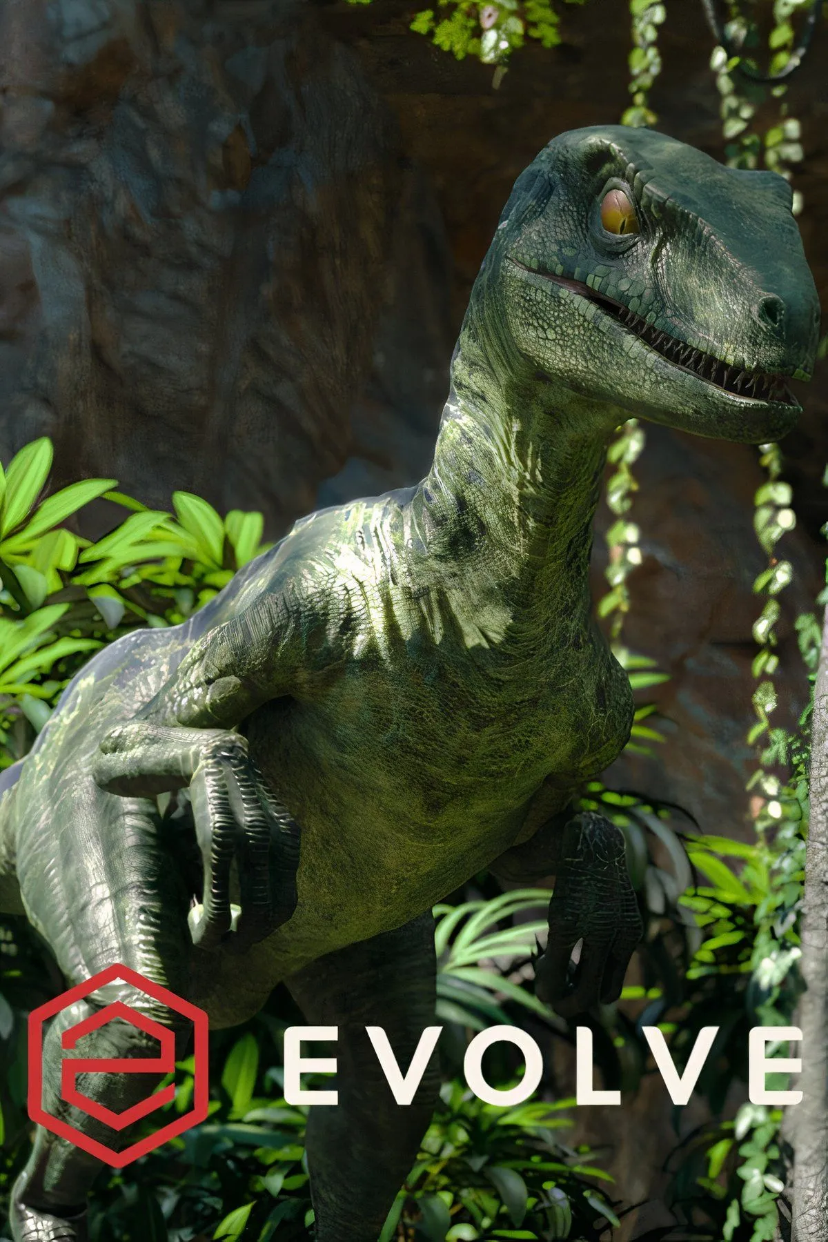 Áp bìa Evolve với sinh vật và thợ săn