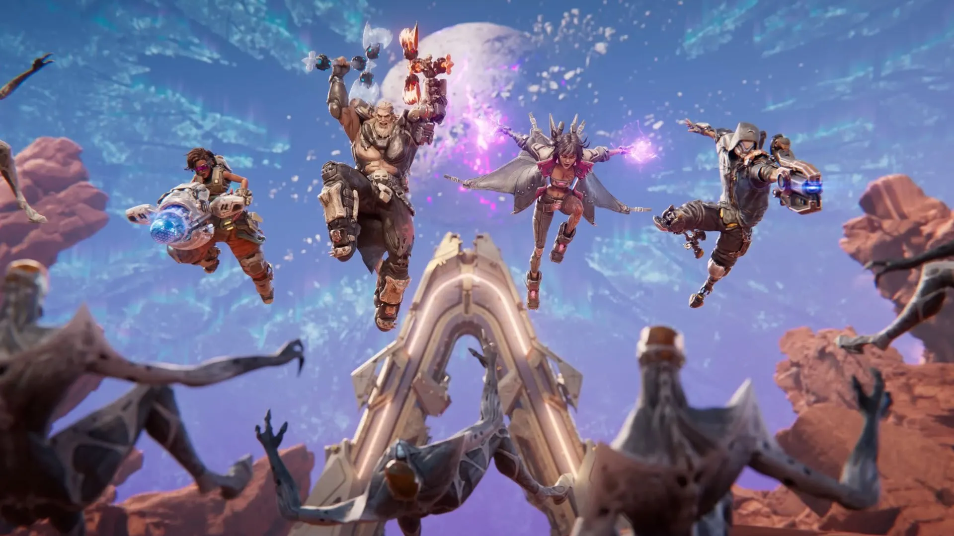 Ba Vault Hunters Borderlands 4 nhảy cùng vũ khí phosphene hiếm