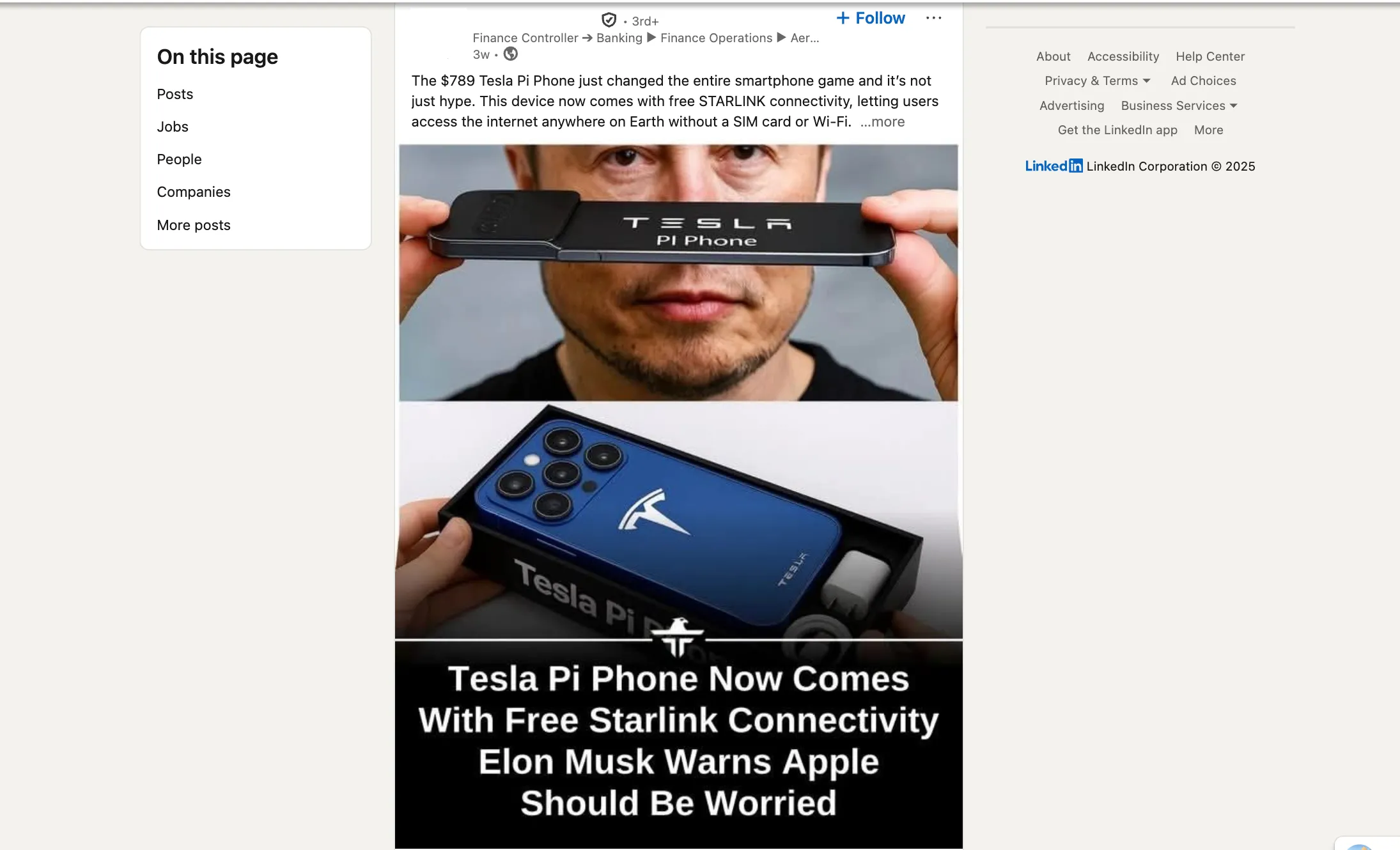 Bài đăng AI trên LinkedIn về điện thoại Tesla, biểu tượng cho nội dung tạo sinh tràn lan trên mạng xã hội và diễn đàn game