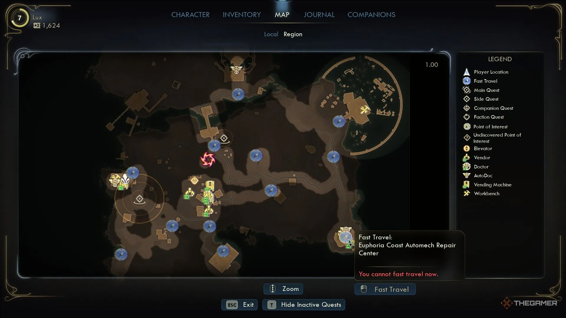 Bản đồ Paradise Island với các điểm dịch chuyển nhanh trong The Outer Worlds 2