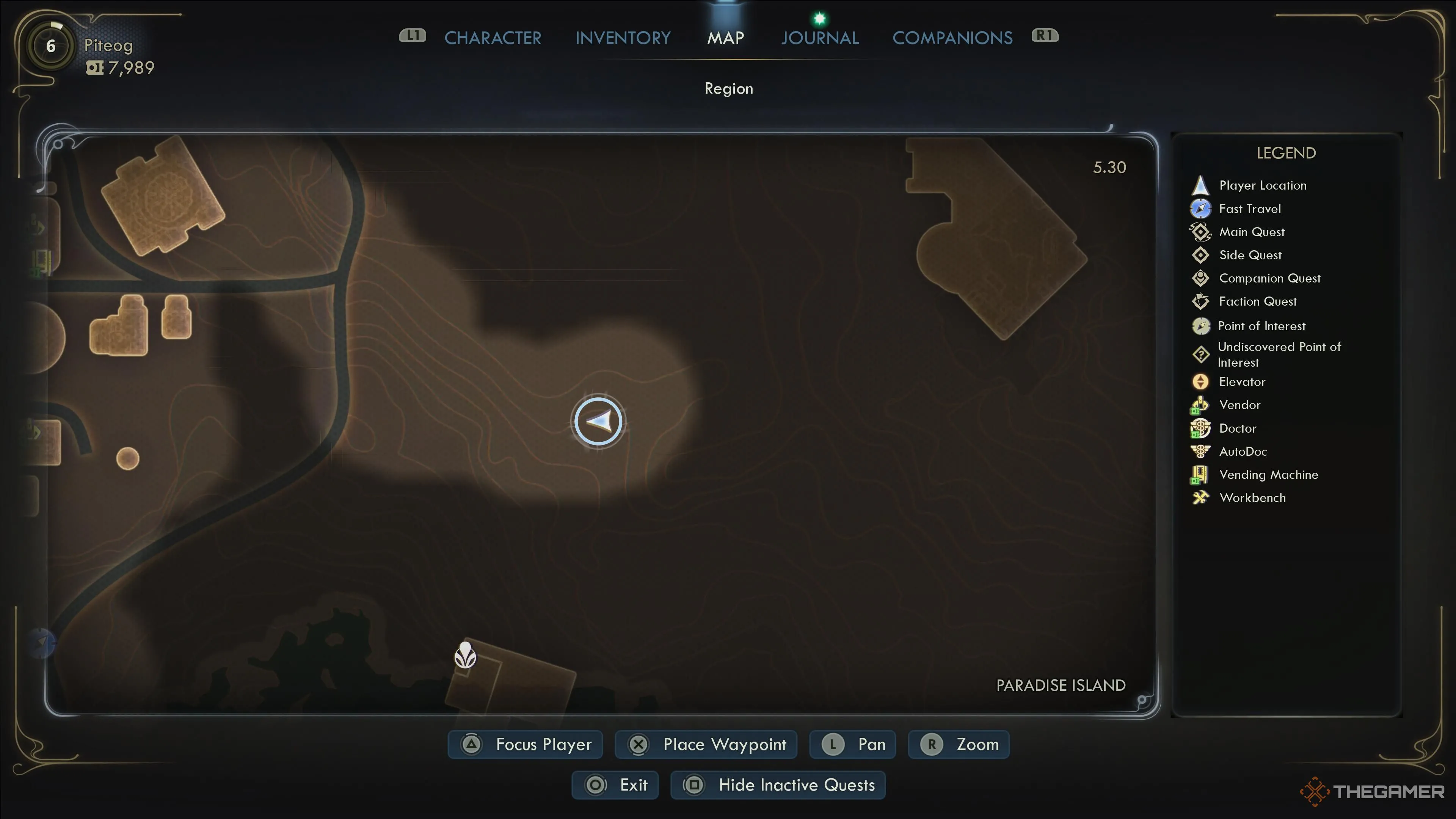 Bản đồ vị trí Betsy Szmuch cạnh khu rừng trên Paradise Island trong The Outer Worlds 2