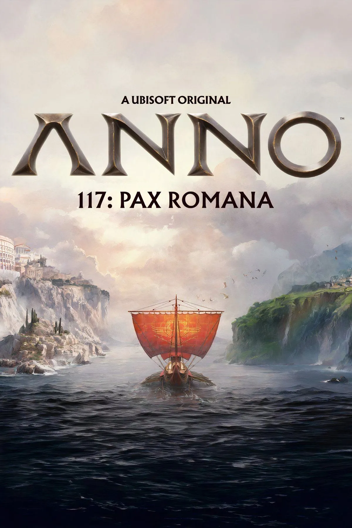 Bìa Anno 117 Pax Romana — cảnh xây dựng thành phố La Mã trong game chiến lược