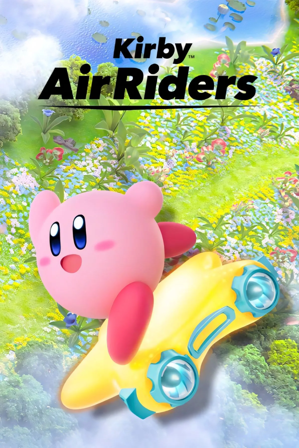 bìa Kirby Air Riders trên Switch 2 với phong cách đồ họa tươi sáng