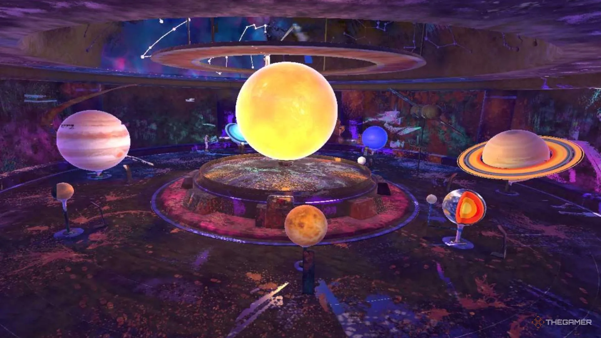 Các hành tinh trong triển lãm Hệ Mặt Trời đã được làm sạch phần lớn, thể hiện cấu trúc và sắp xếp nhiệm vụ trong PowerWash Simulator 2