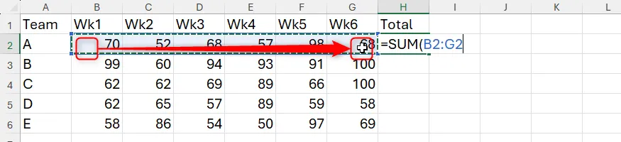 Các ô Excel được chọn để tạo tham chiếu trong công thức.