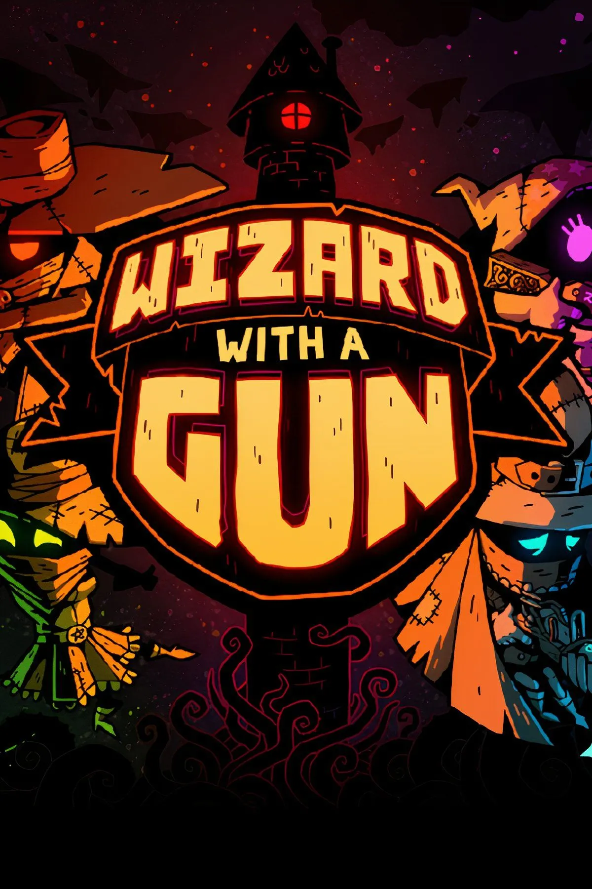 Cảnh đấu súng với tông màu kỳ ảo trong Wizard with a Gun, phù hợp cho co-op vui nhộn