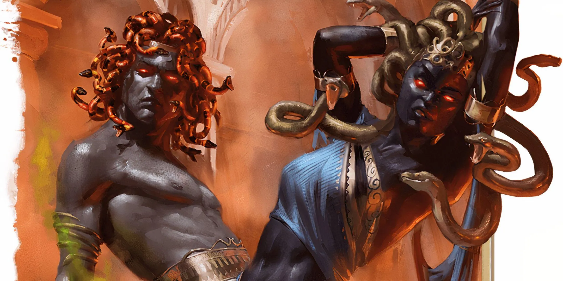 Cặp medusa với rắn làm tóc, ánh mắt hóa đá kẻ đối diện trong D&amp;D.