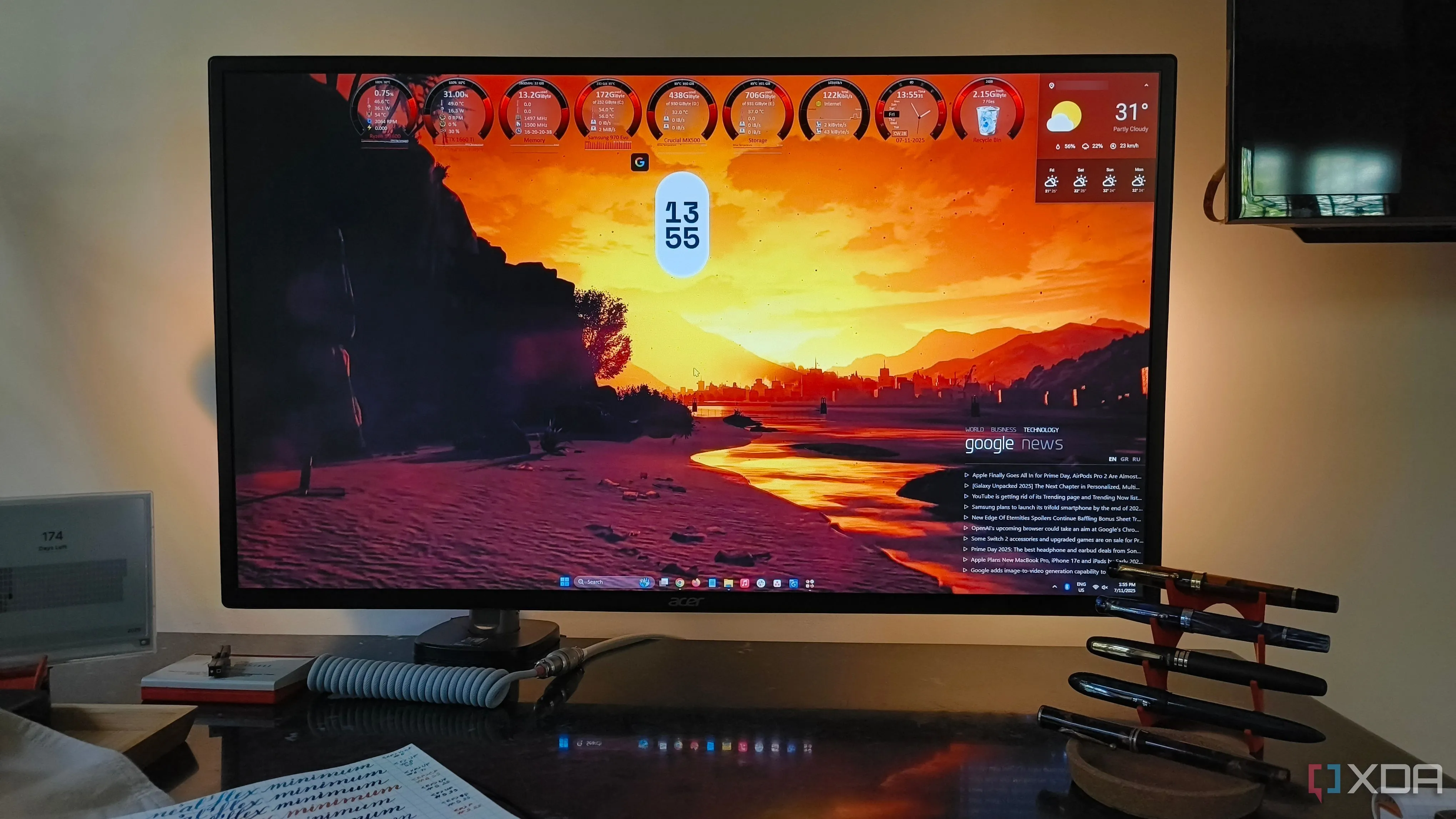 Desktop tùy biến với Rainmeter hiển thị widget tài nguyên và thông báo