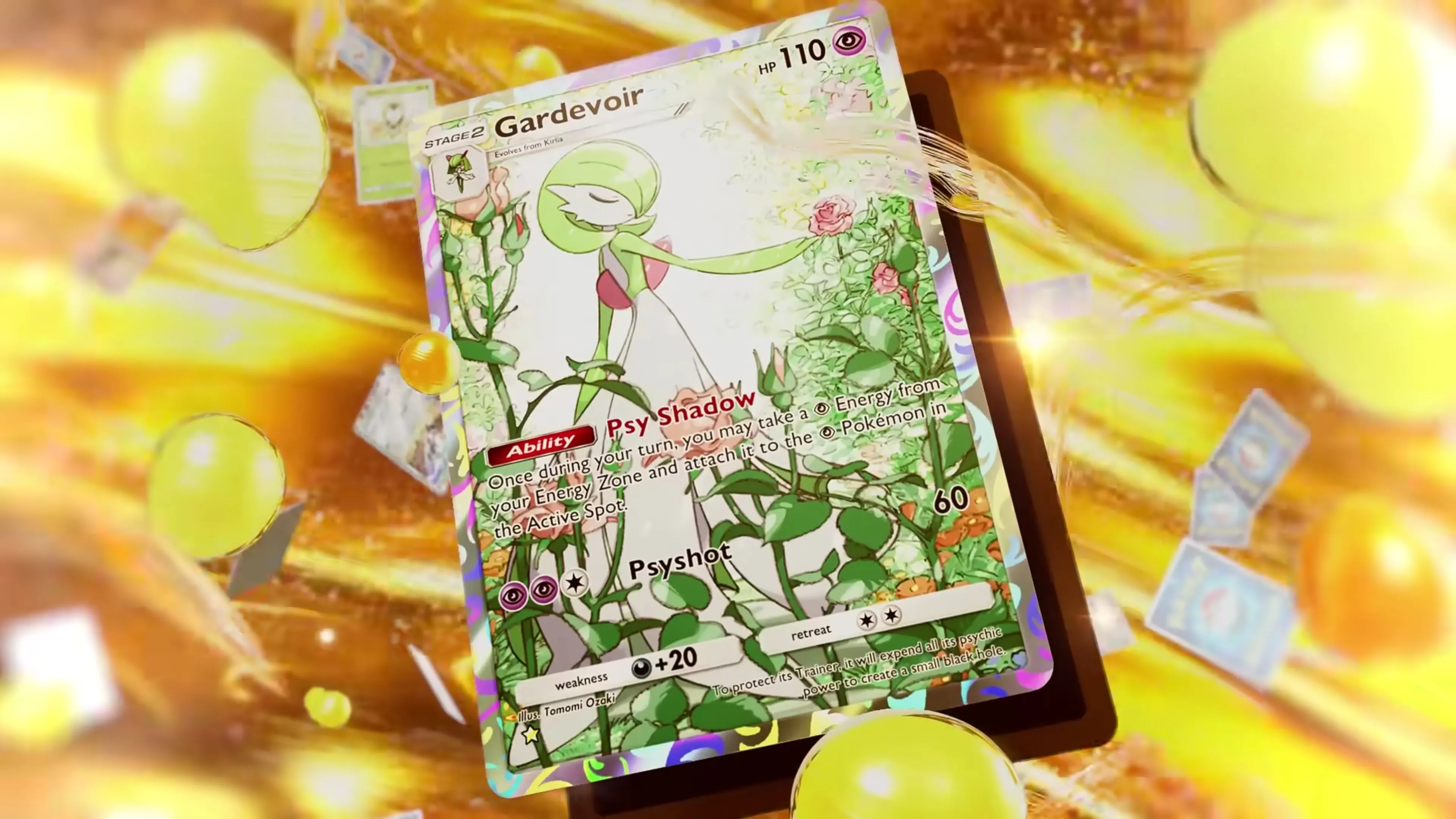 Full art Gardevoir từ Pokemon TCG Pocket minh họa thẻ hiếm trong Deluxe: ex booster và vấn đề card dex.