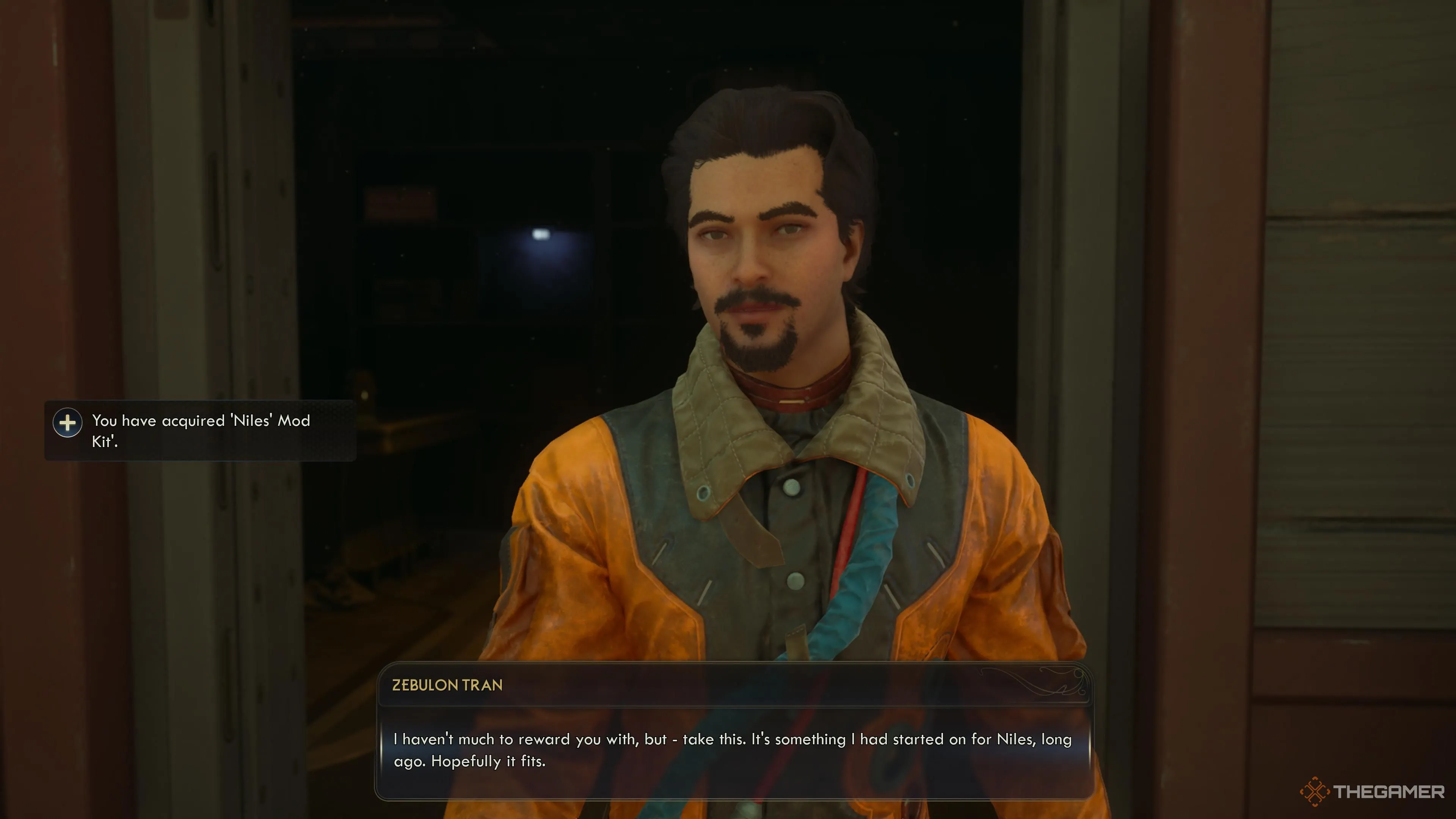 Gặp Niles sau khi hoàn thành nhiệm vụ Pressing Cares, nhận mod kit và khả năng thay đổi trang phục cùng nâng cấp cho nhân vật đồng hành.