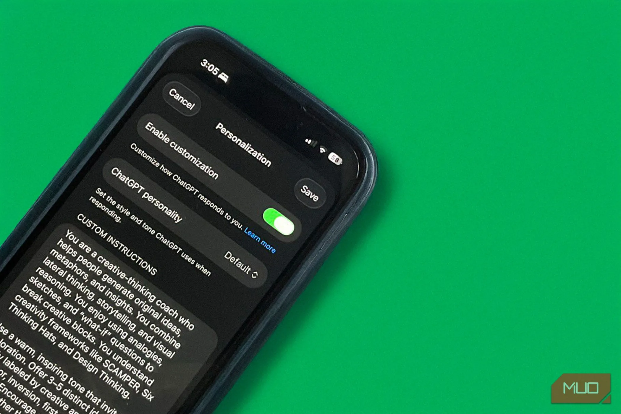 Giao diện cài đặt persona trong ứng dụng ChatGPT, tượng trưng cho việc cá nhân hóa và thu thập dữ liệu người dùng trong hệ sinh thái AI