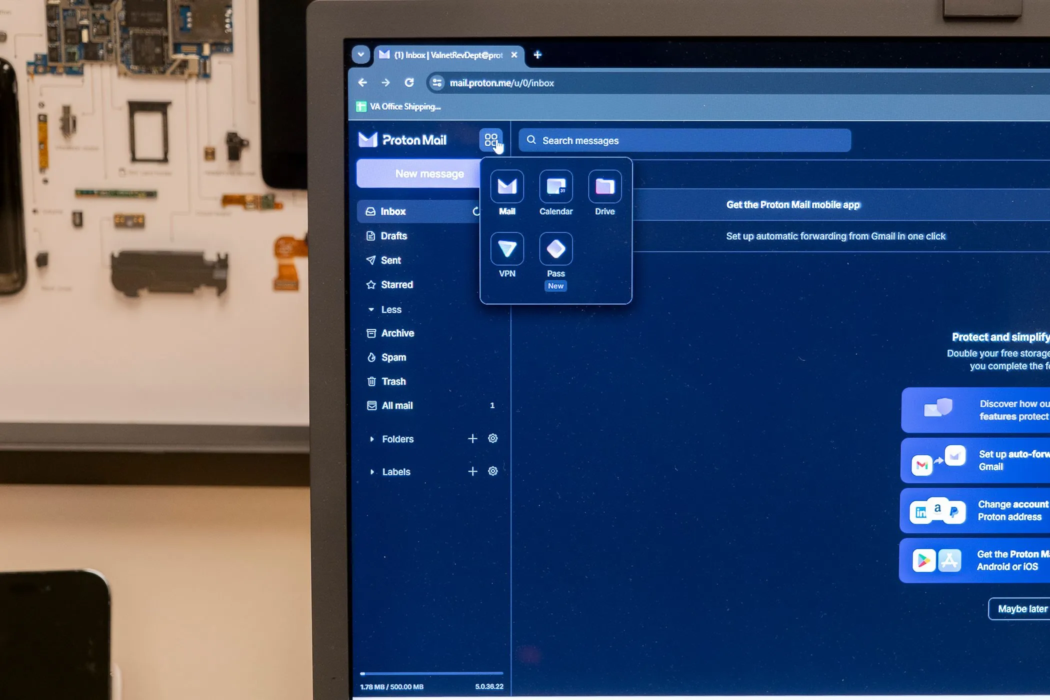 Giao diện Proton Mail/Proton app minh hoạ hệ sinh thái bảo mật từ cùng nhà phát triển Proton cho người dùng muốn bảo mật toàn diện