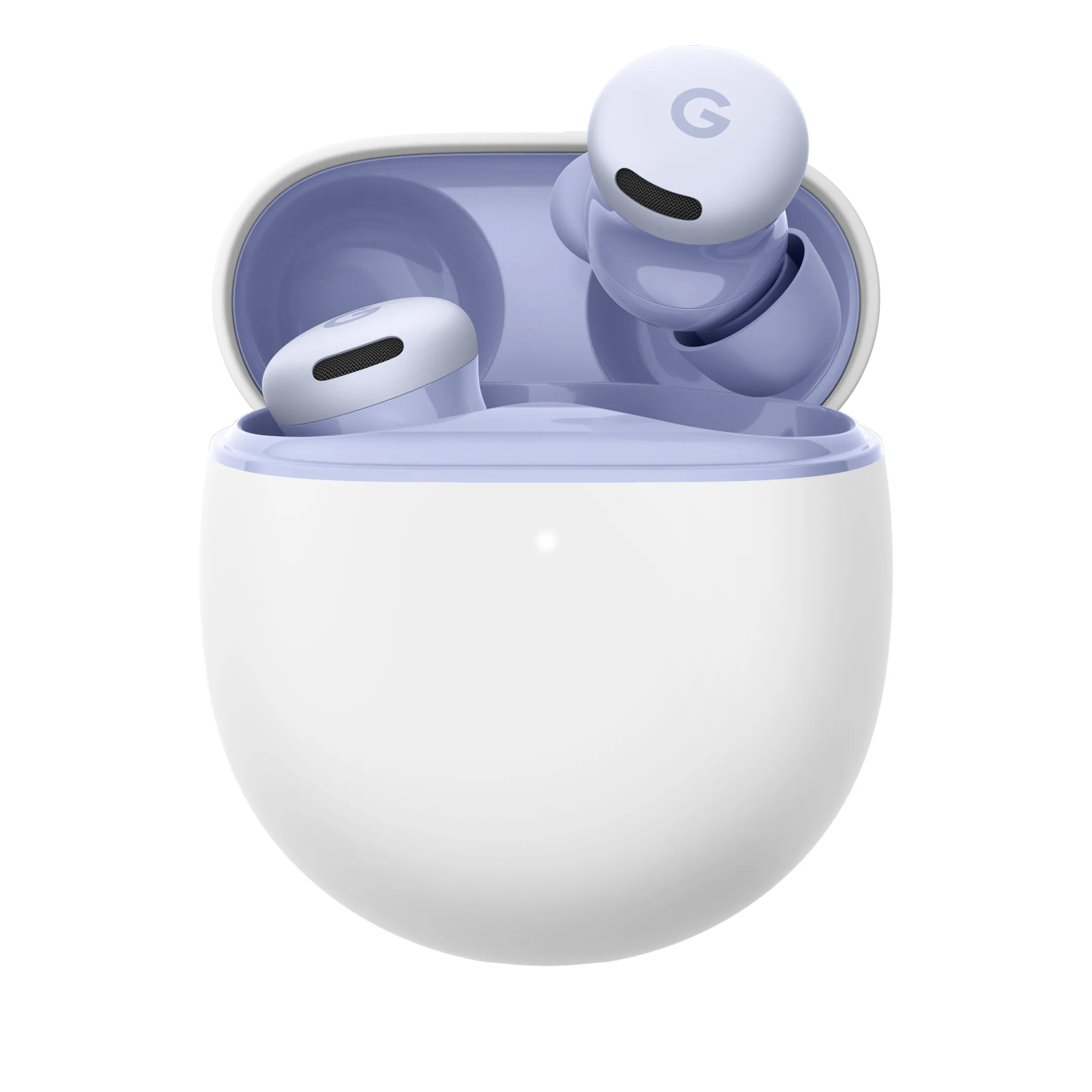 Google Pixel Buds 2a đặt trên nền trắng, hiển thị eartips và hộp sạc — minh họa phụ kiện thay thế cho tai nghe gaming