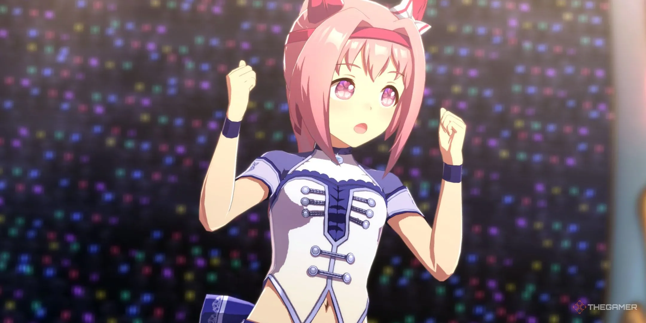 Haru Urara trong buổi biểu diễn chiến thắng, tượng trưng cho yếu tố fandom và mục tiêu sự nghiệp.