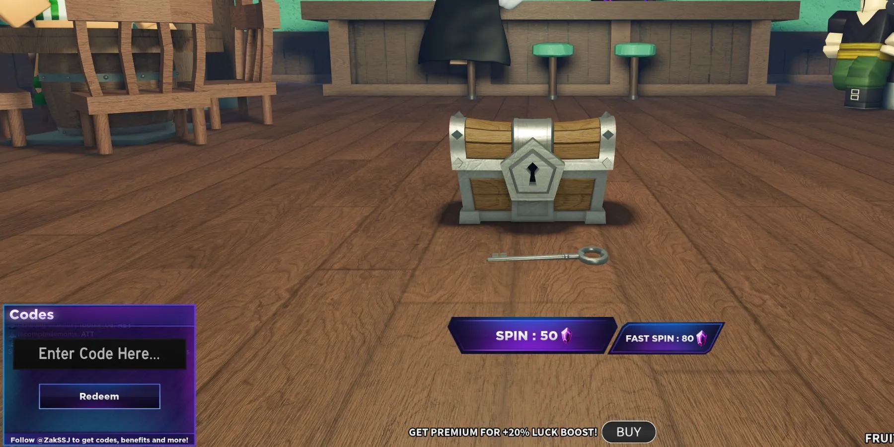 Hướng dẫn nhập code Fruit Battlegrounds: bước vào Spin Fruit và tìm ô Redeem góc trái dưới