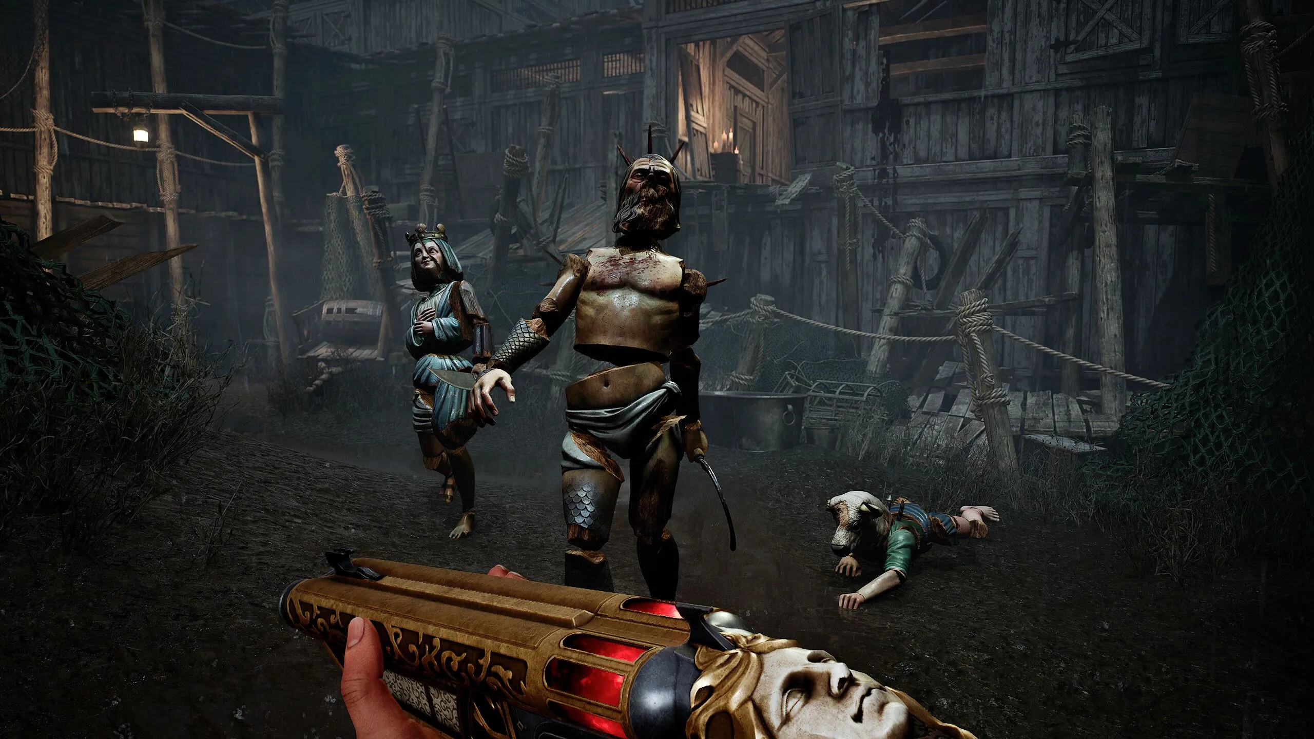 Kẻ rối gỗ tiến đến người chơi trong Crisol — phong cách kinh dị sinh tồn đậm chất Tây Ban Nha