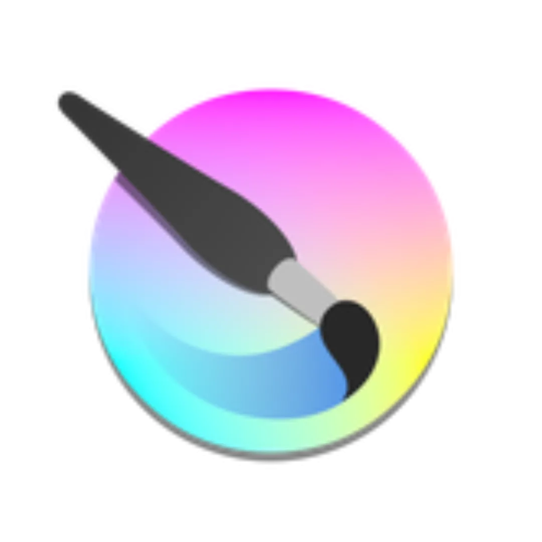 Krita logo với cọ và bảng màu, biểu tượng phần mềm mã nguồn mở cho nghệ sĩ
