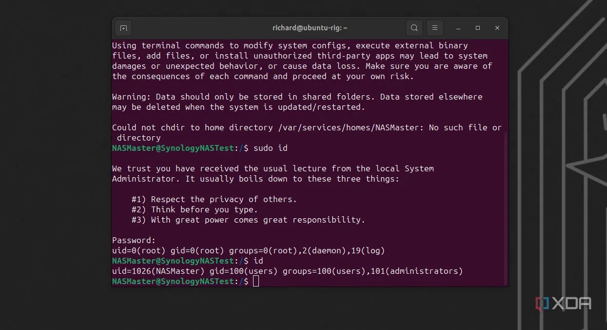 Màn hình đăng nhập SSH vào NAS Synology, minh họa tích hợp Netmiko để sao lưu cấu hình và lưu trữ cho lab game