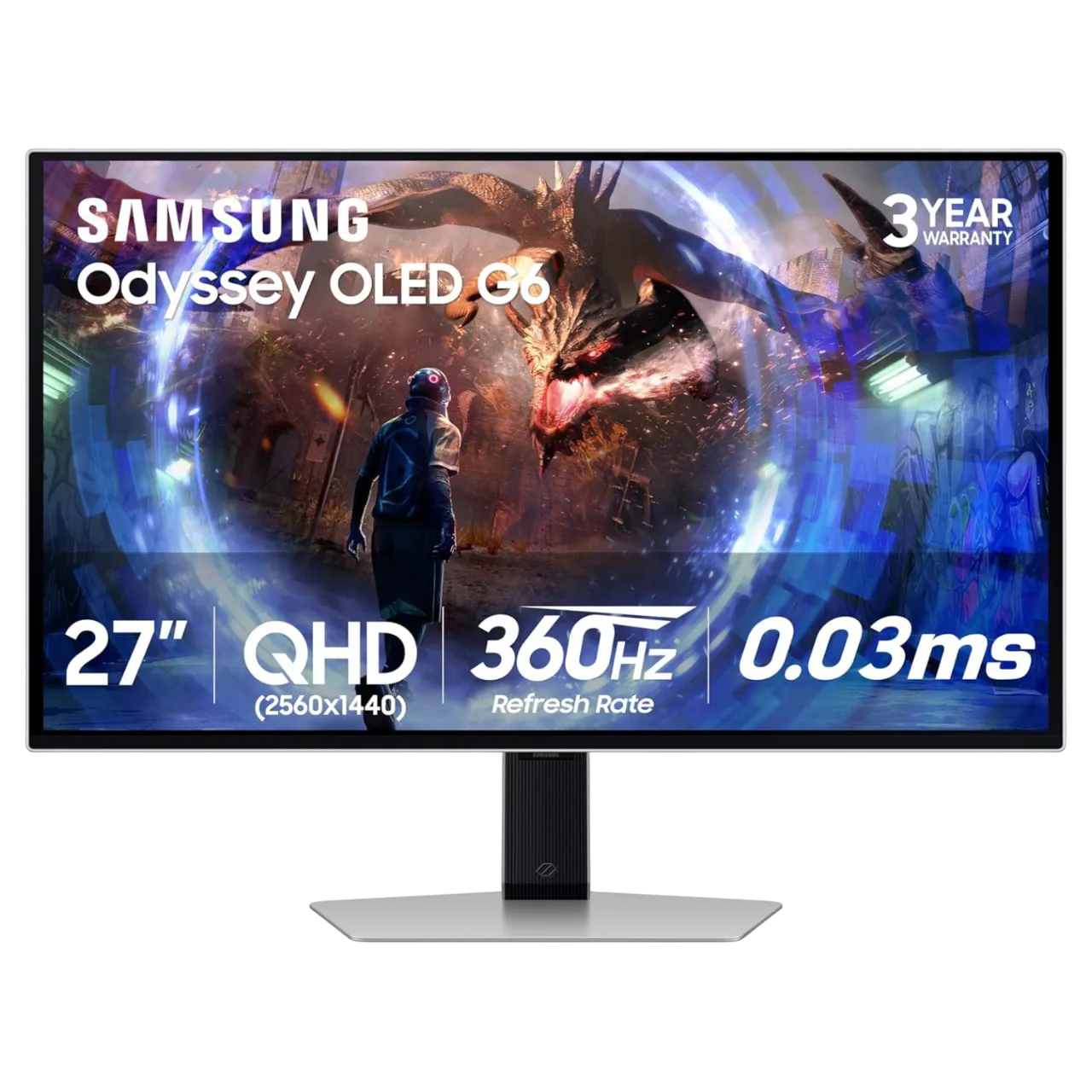 Màn hình Samsung Odyssey G6 27 inch QD-OLED hiển thị màu sắc rực rỡ, thiết kế có LED RGB và chân đế điều chỉnh